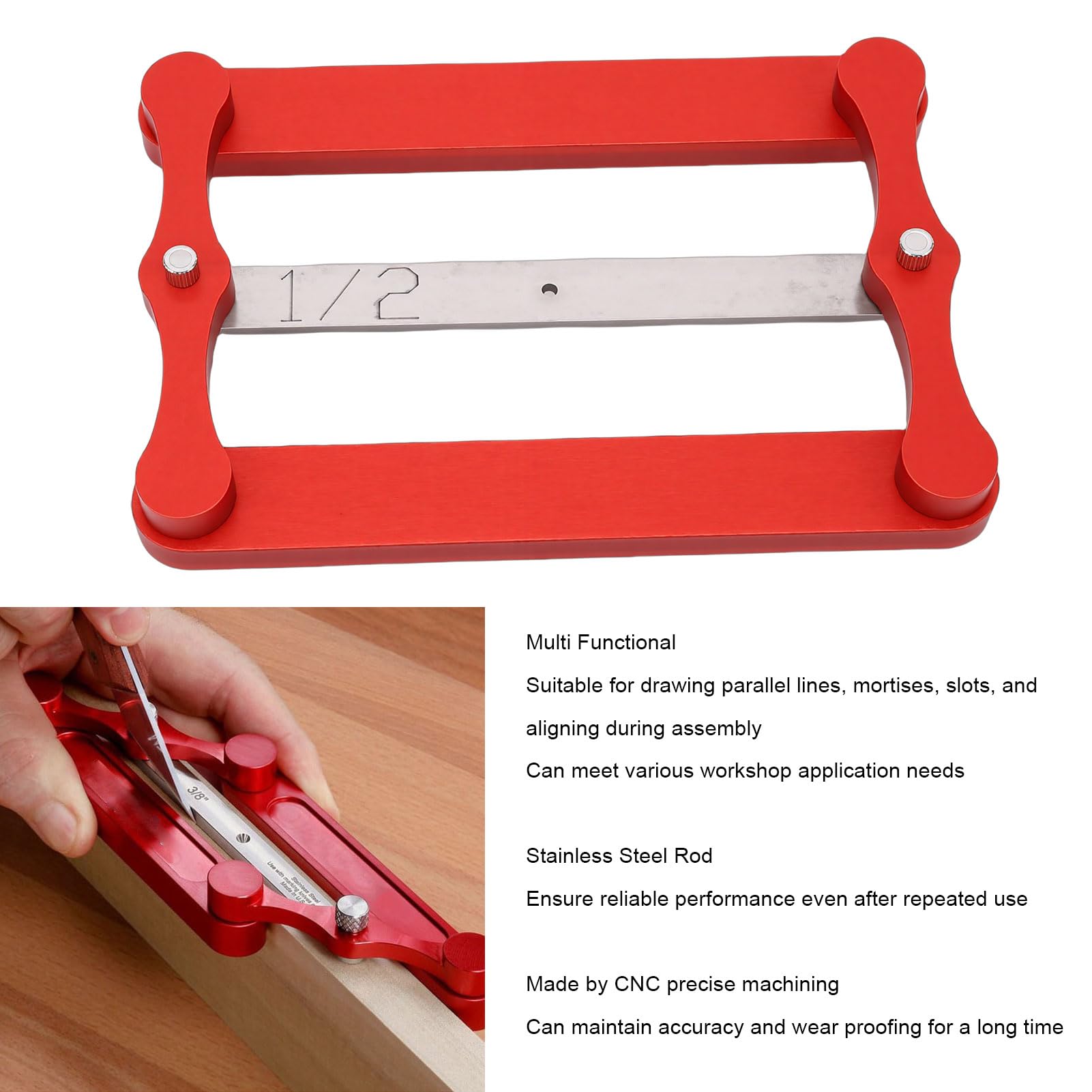 Fafeicy Center Finder Gauge mit Zölligen Metrischen Stangen Holzbearbeitungslochsuchwerkzeug für die Präzise Positionierung auf Brettern, Zapfen und Streifen