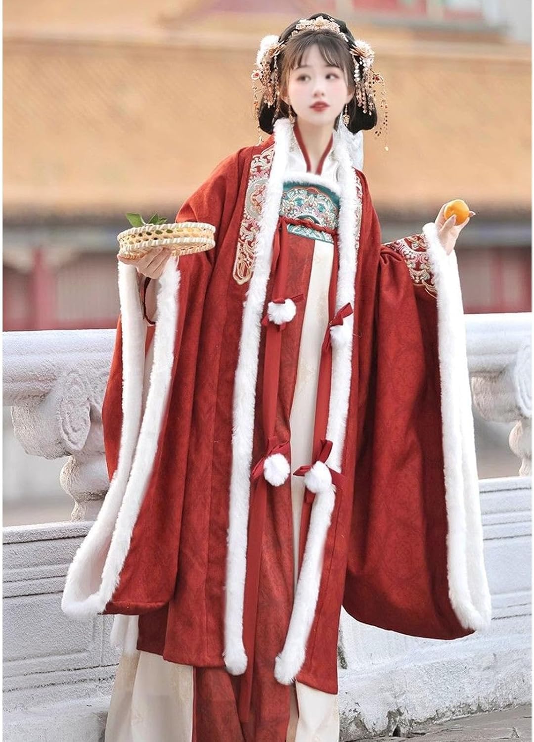 Chinese Traditional Hanfu (154-265 Lb), Elegant Hanfu Set (Thickened), Outerwear + Skirt + Innerwear, Keep Warm