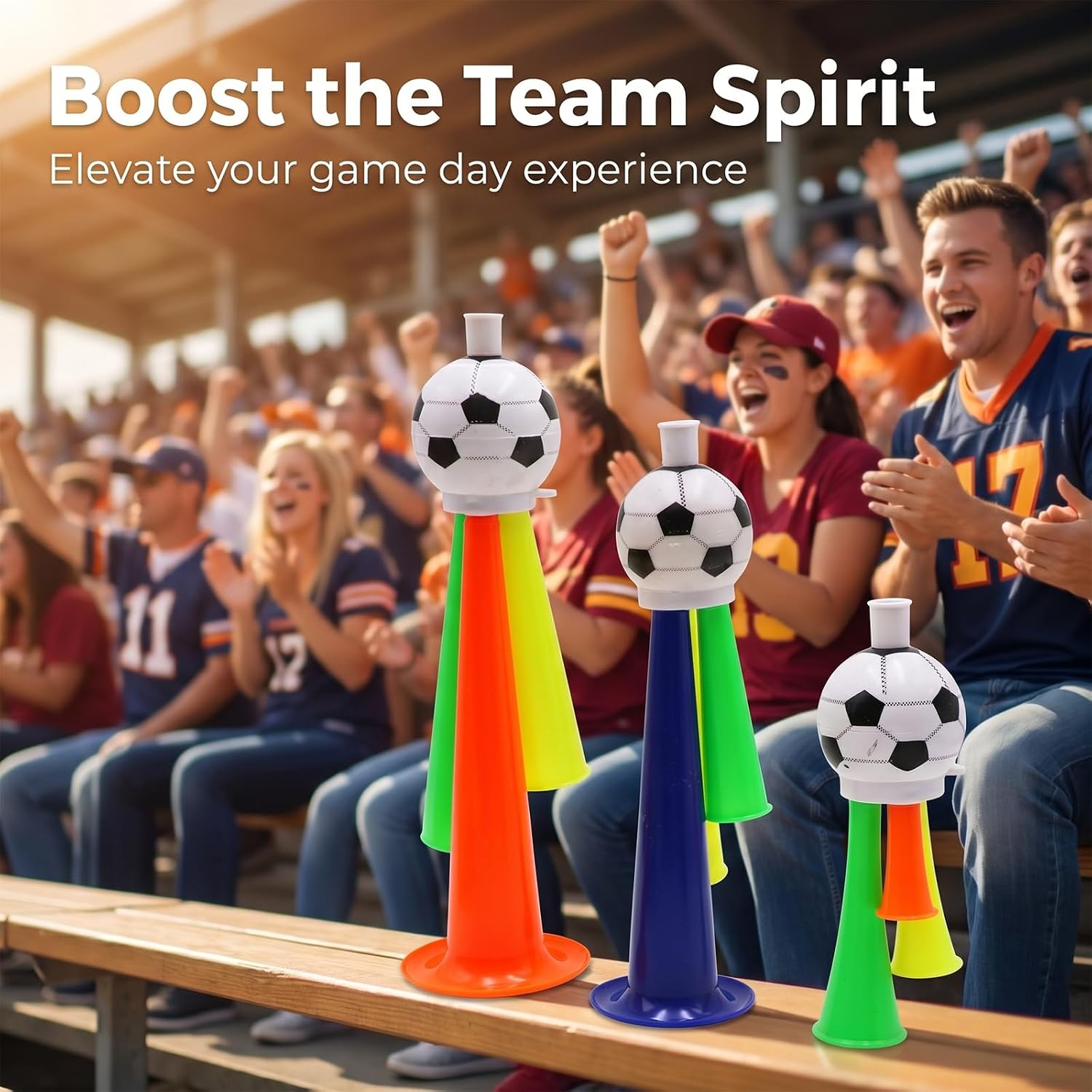 6 PCS Vuvuzela Stadium Noisemakers with Lanyard, Soccer Horns for World Cup, Parties & Carnival Cheering Props
