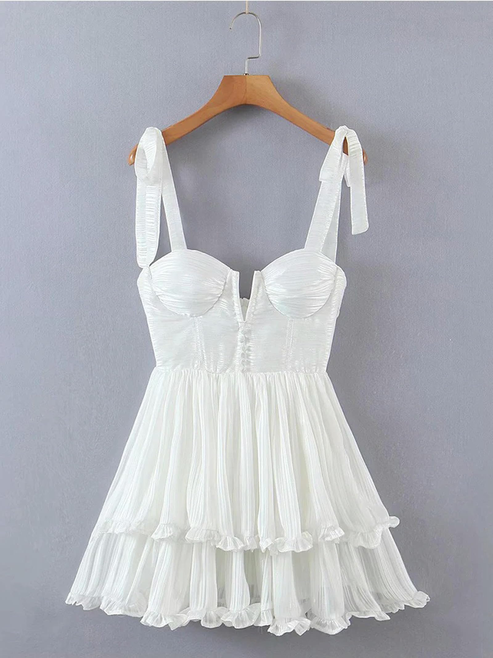 Abito da Donna alla Moda in Chiffon con Volant e Cinturino Spaghetti Abito da Festa con Stampa Floreale da Donna-Come Immagine-L
