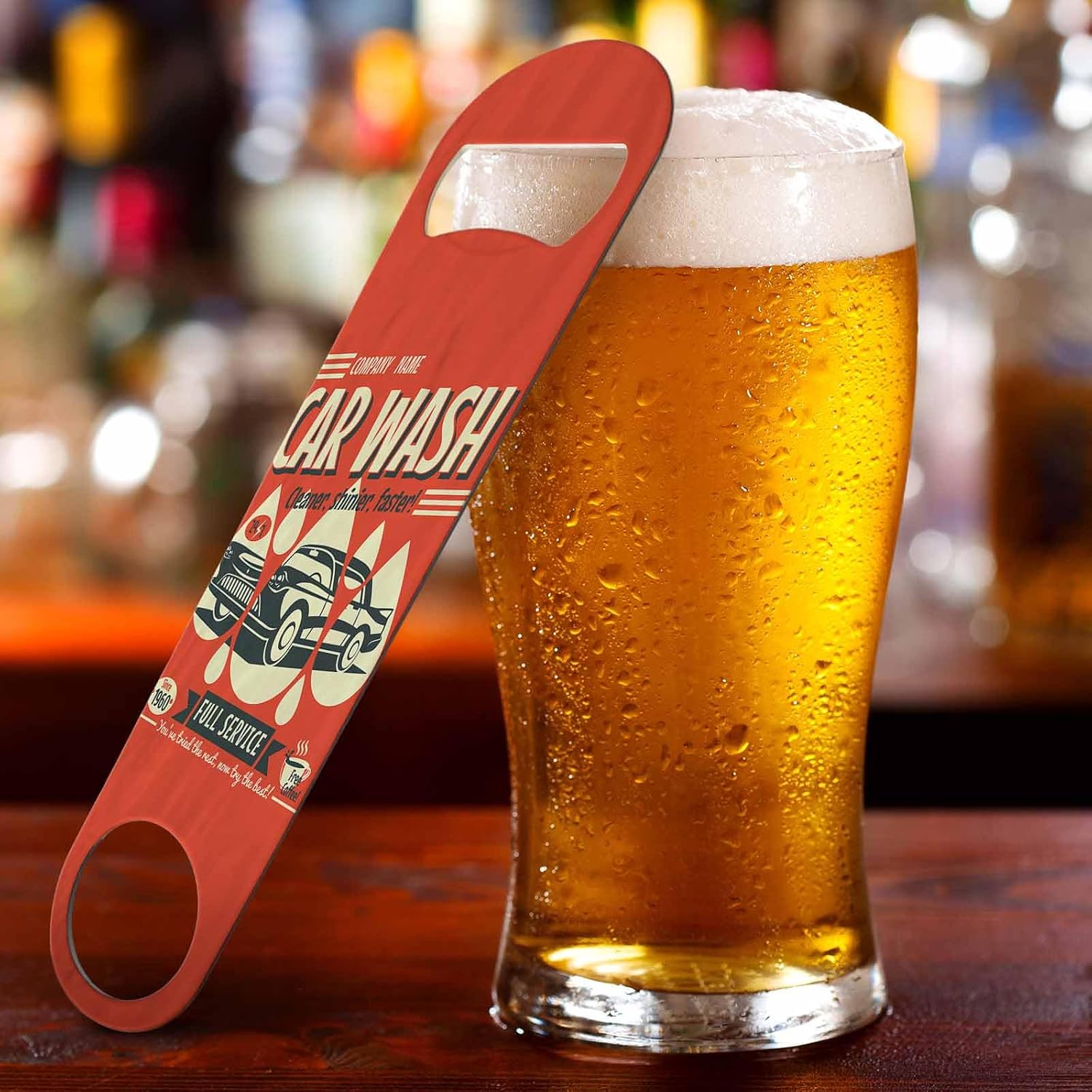 Retro Car Wash Sign Stainless Steel Bottle Opener Wash Cleaner Shinier Faster Full Service Vintage Auto Machine Flat Beer Bottle Opener Keychain for Home Kitchen Bar Restaurant Party Gift image 5