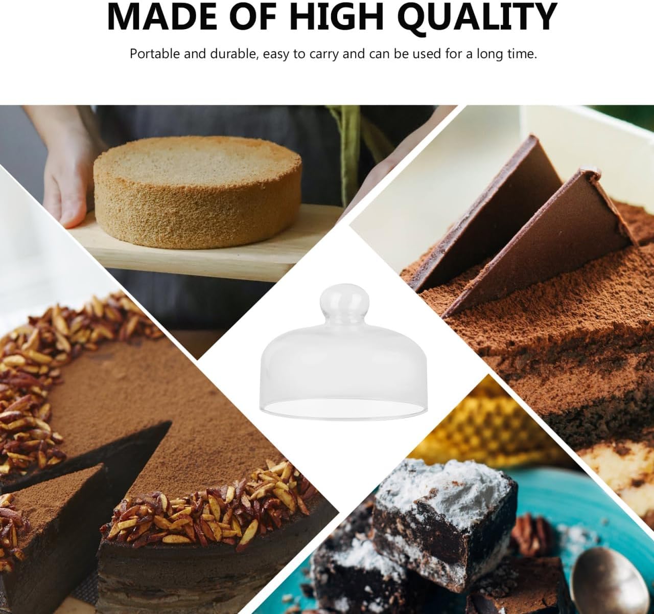 Cabilock Round Glass Cake Dome, 6.3 Inch Transparent Dustproof Cake Cover with Handle, Cloche Dome for Cupcake Dessert Display