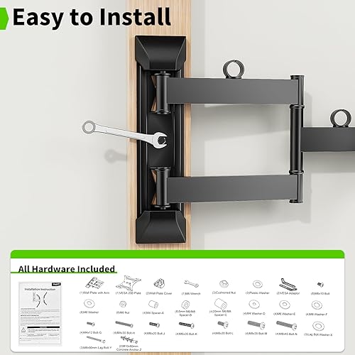 Miniatura 7 de Soporte de pared para TV de movimiento completo negro para televisores de 23" a 55", soporte de pared para TV con brazos articulados, apto para