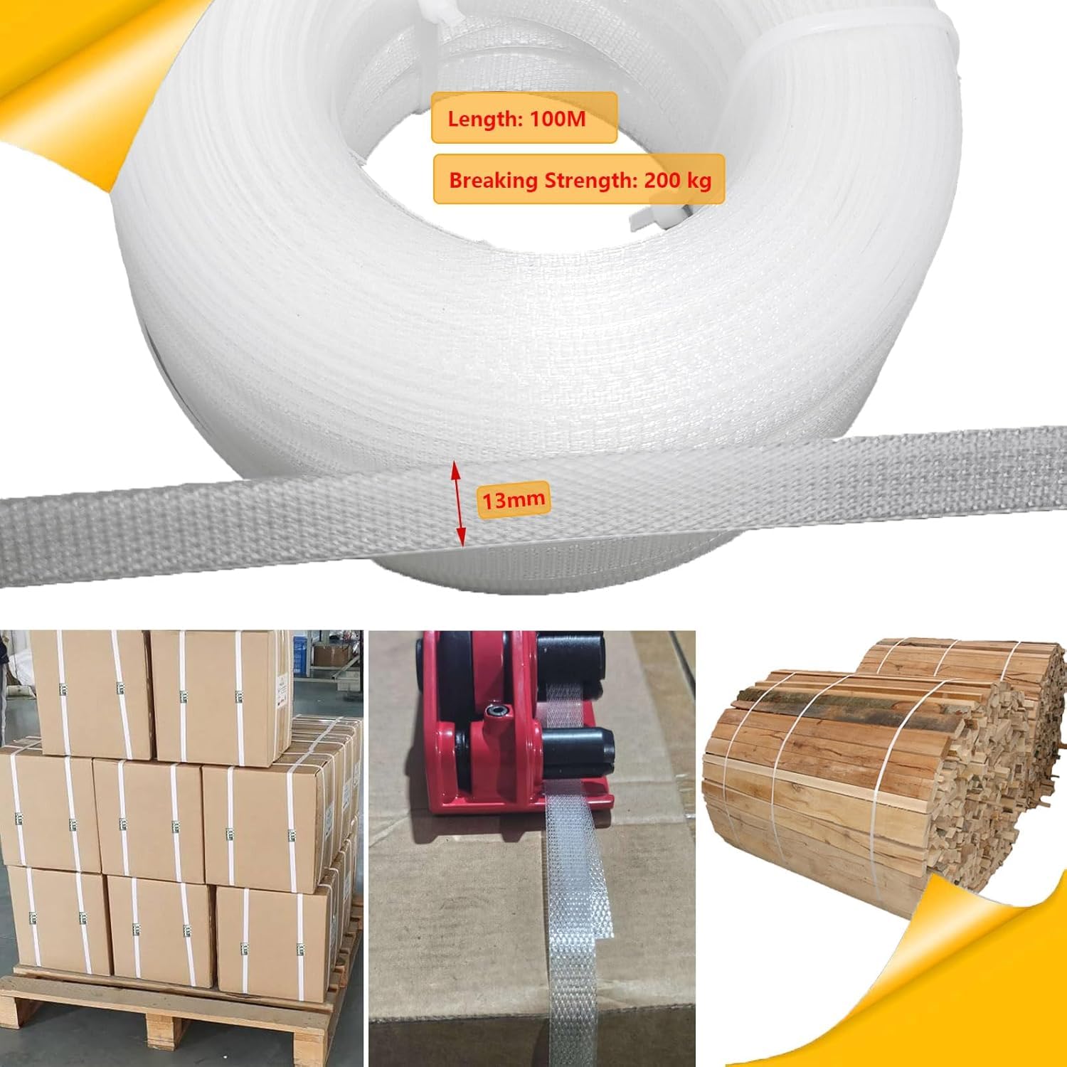 Manuelles PET/PP Umreifungswerkzeug, 100m PET-Band, 100 Metallverschlüsse, Spanner & Verschließer