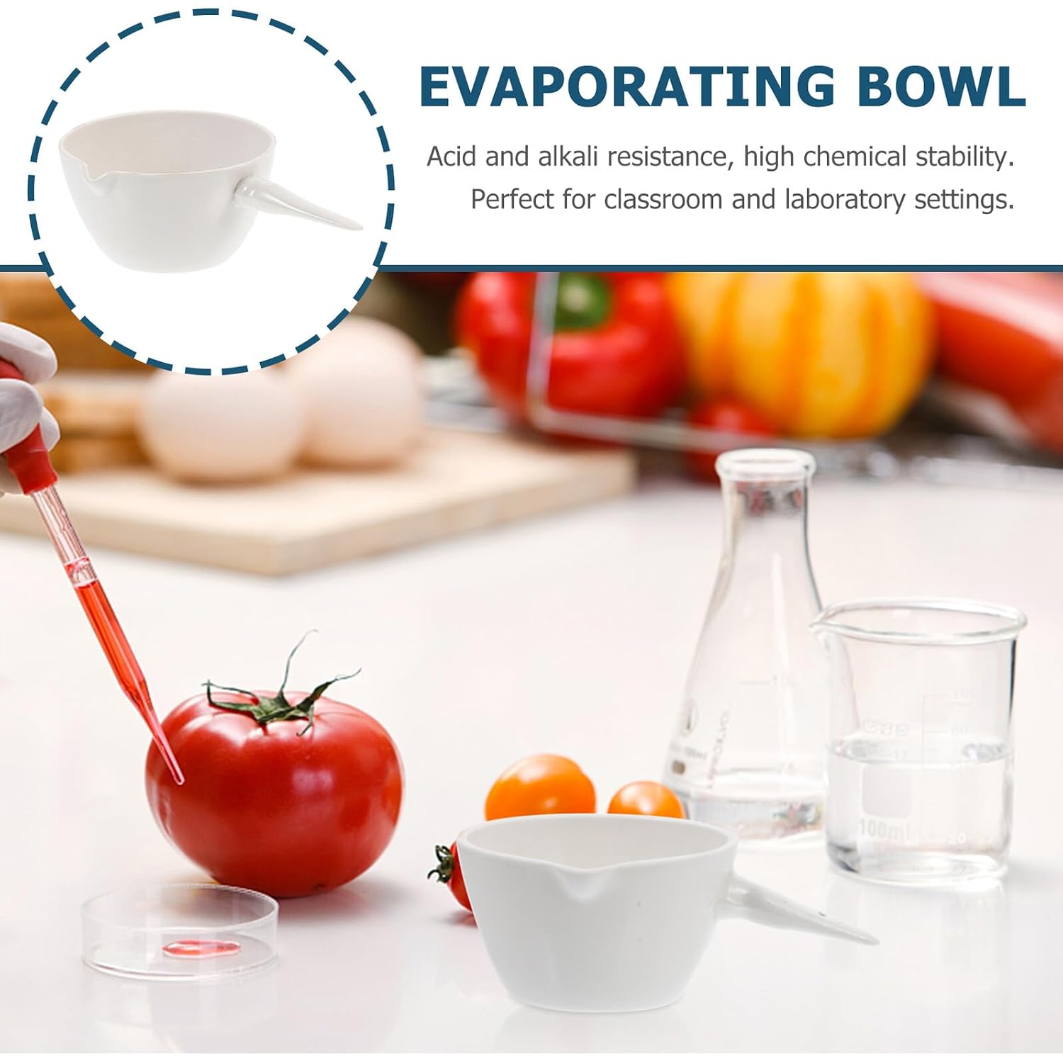 Heat-Resistant Porcelain Evaporating Basin with Handle for Laboratory Use Surface Evaporation Dish with Spout Design for Safe Pouring and Easy Handling in Scientific Experiments