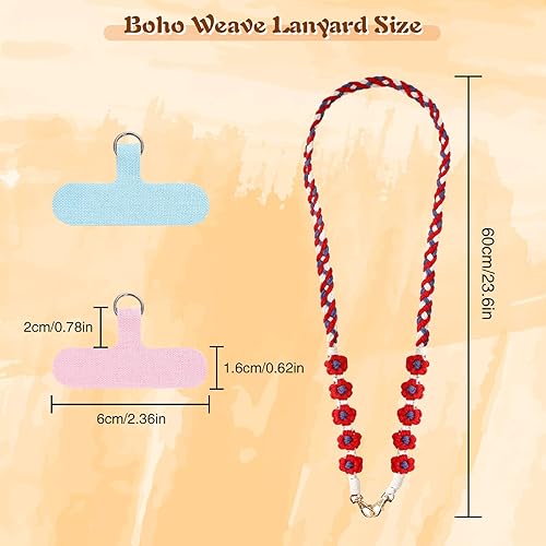 Miniatura 6 de Kunyeah Cordón de macramé para teléfono celular con 2 correas de amarre para teléfono, correa de muñeca bohemia hecha a mano para llavero, bolsa de