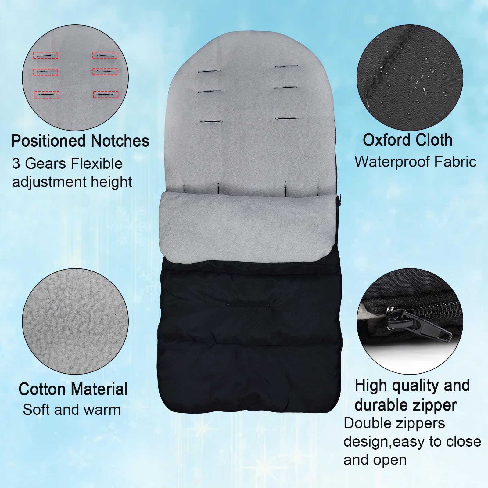 Chancelière Bébé Poussette Universelle, Sac de Couchage Bébé Poussette Hiver, 3 en 1 Chancelières pour Poussettes, Imperméable et Coupe-vent, Réglable pour Bébé de 0 à 36 mois (Gris)