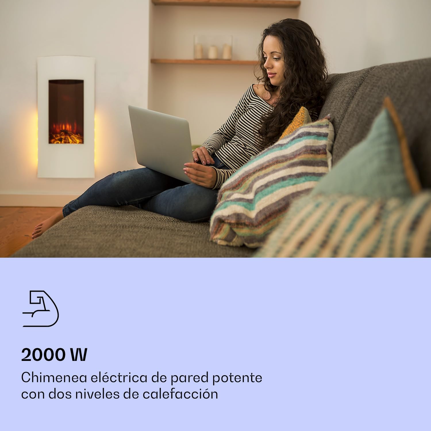 Klarstein Chimenea Electrica Pared, Estufa sin Leña de Interior, Chimeneas Electricas Decorativas 2000W, Llama LED, Chimenea Decorativa Falsa, Mando a Distancia, Temporizador y Termostato Ajustable