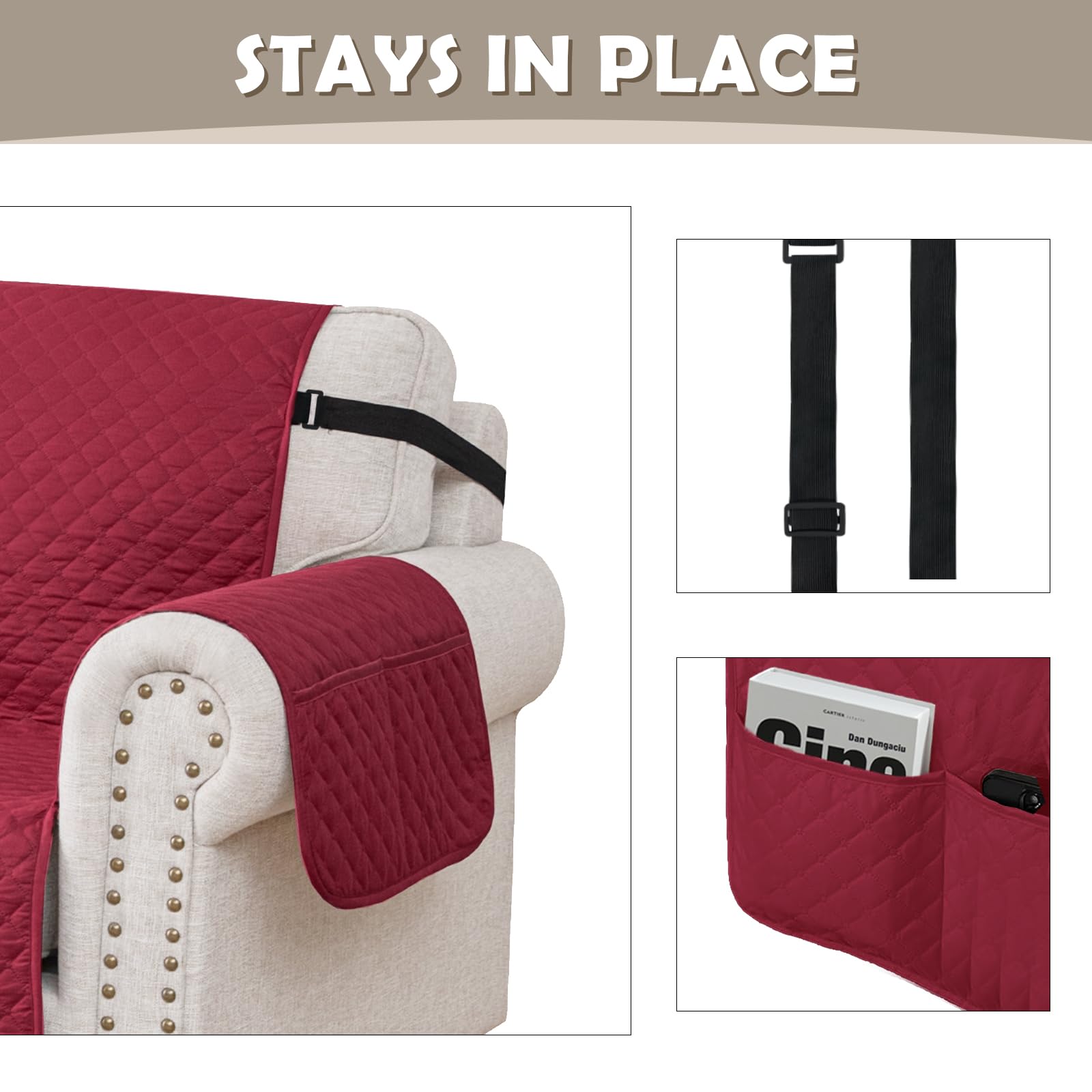 Lydevo Copridivano Impermeabile Copridivano 1 Posto con Braccioli per Animali Salvadivano Antigraffio Copridivano Trapuntato per Gatto Cani,Bordeaux