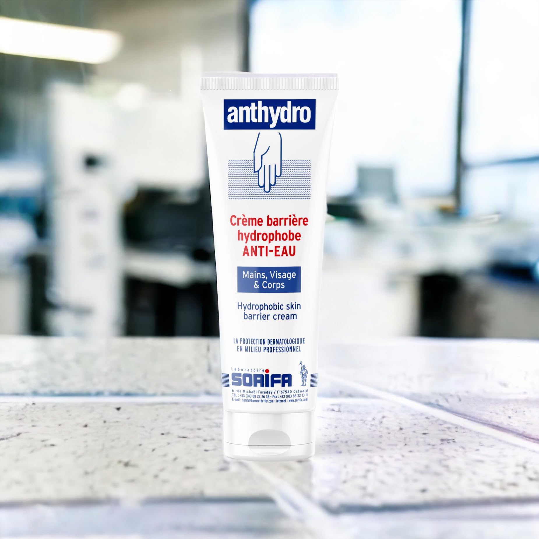 Lot de 3 - ANTHYDRO - Crème Barrière - Protection ANTI-EAU – ANTI-FROTTEMENT - Mains, visage et corps – Haute tolérance - Sans parfum -Tube 125 ml