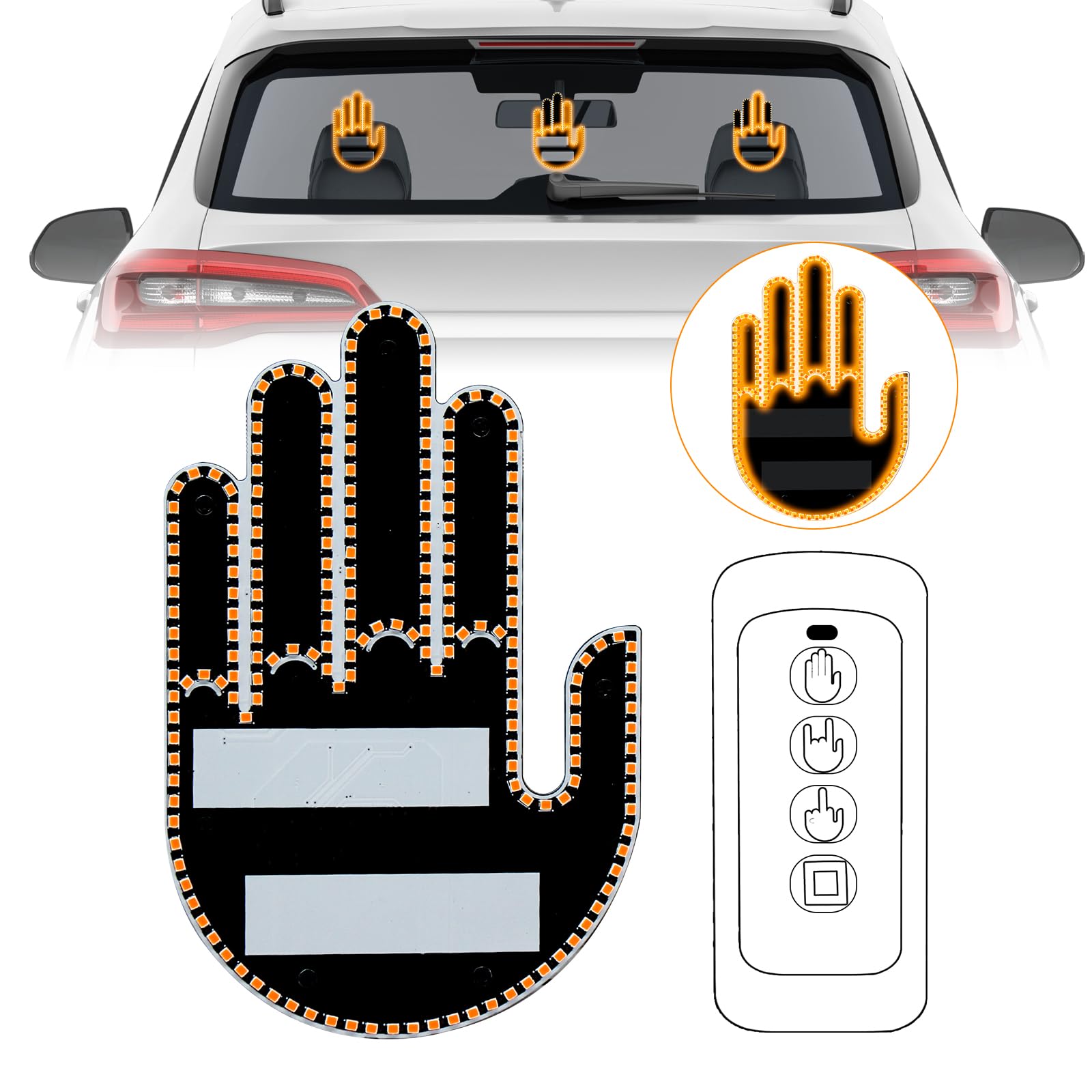 RIDROID Finger Gesture Light With Remote – Amber LED Funny Road Rage Sign For Car - View #2