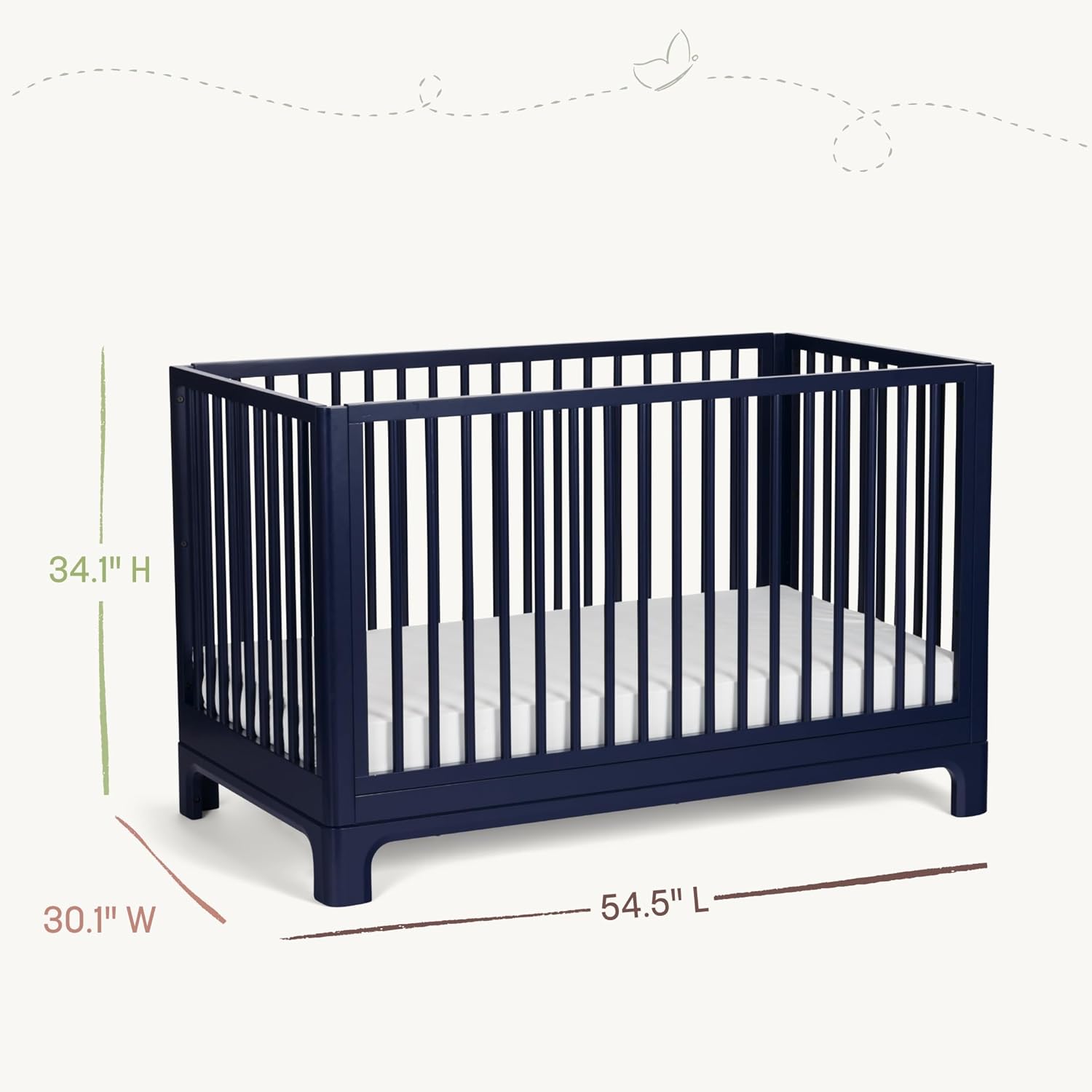 Little Seeds Posey 4-in-1 Convertible Crib, Deep Blue