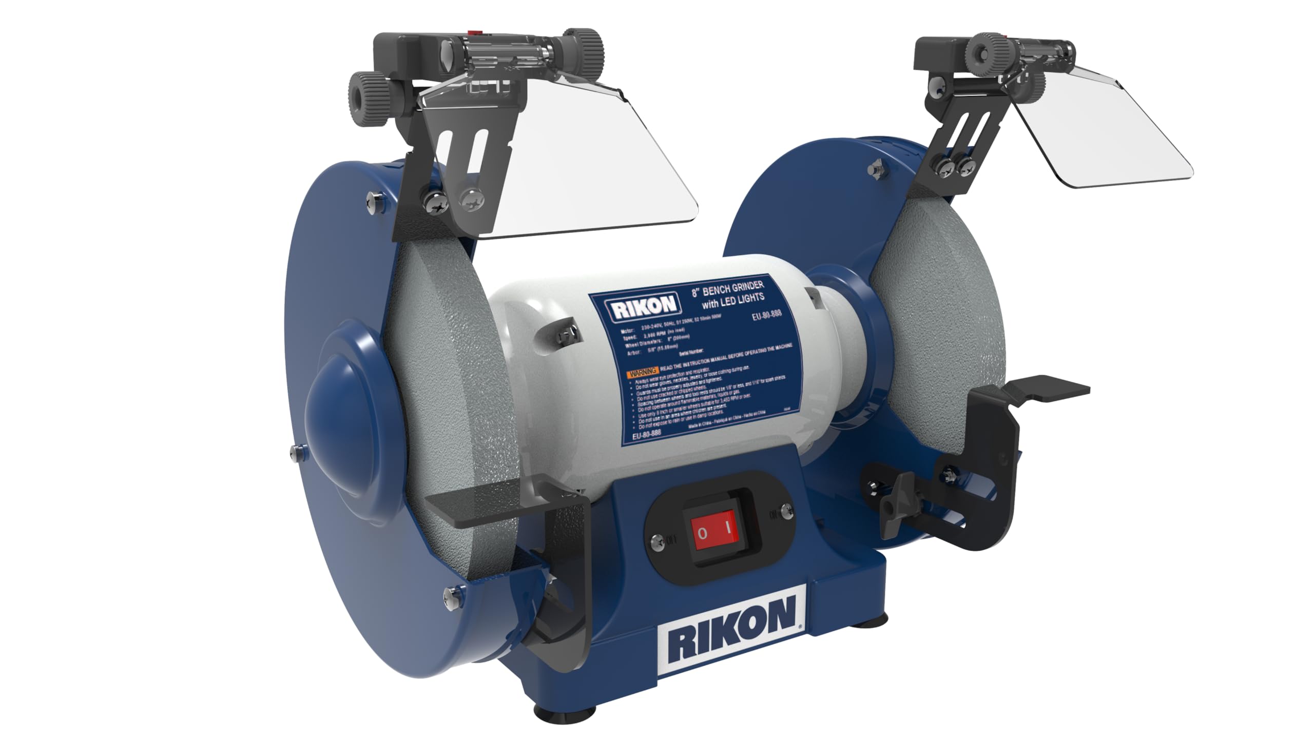 Rikon Power Tools Blue Rikon 80-888 - 8″ Bench Grinder 550W 2850Rpm 240V, Eye Shields And Fixed Tool Rests