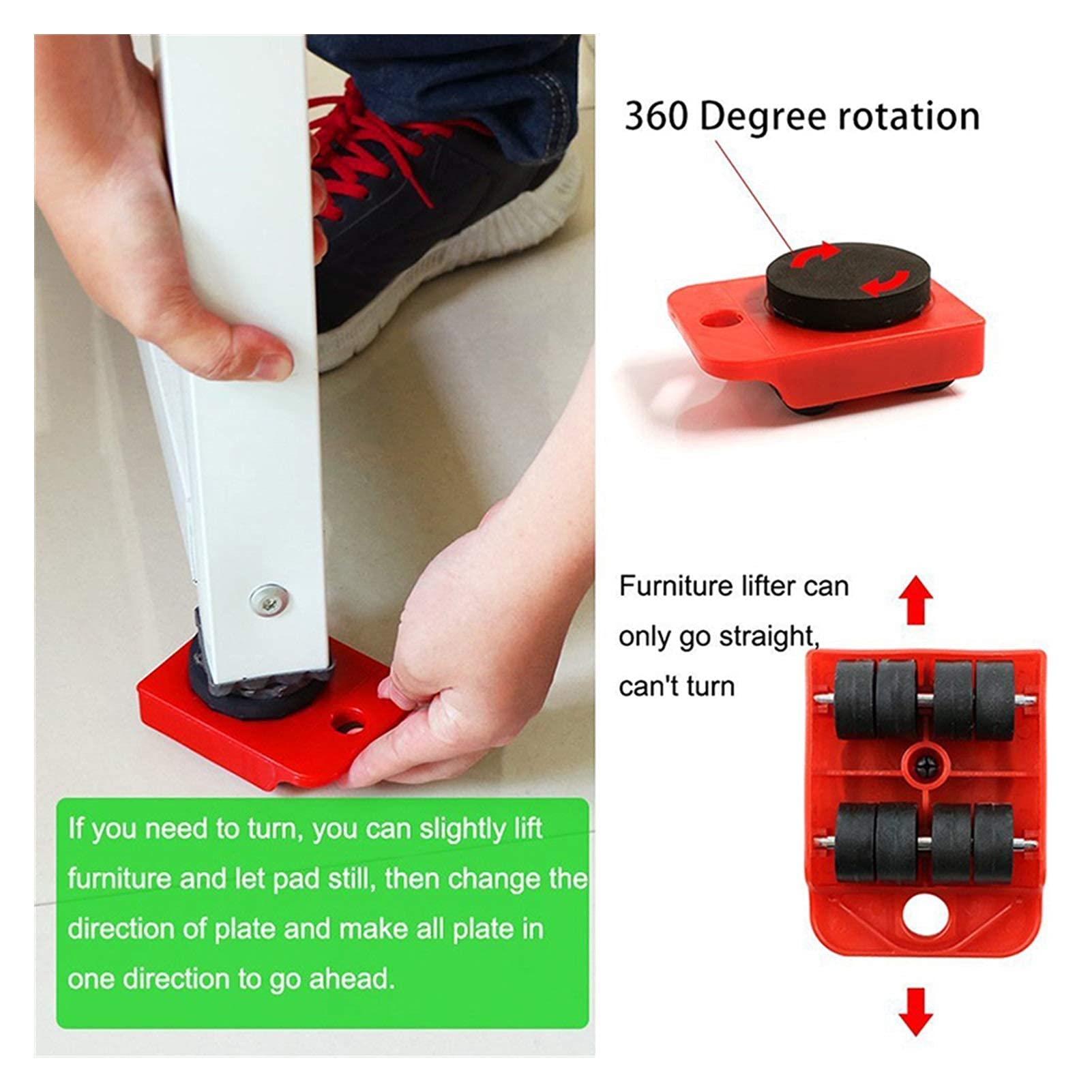 Trasportatore di mobili 4 Pezzi Si muove Mobili Strumento di Trasporto Shifter Ruota Mobile Dispositivo di Scorrimento Rullo di rimozione Strumenti in Movimento Pesante Solleva Facilmente Oggetti PE