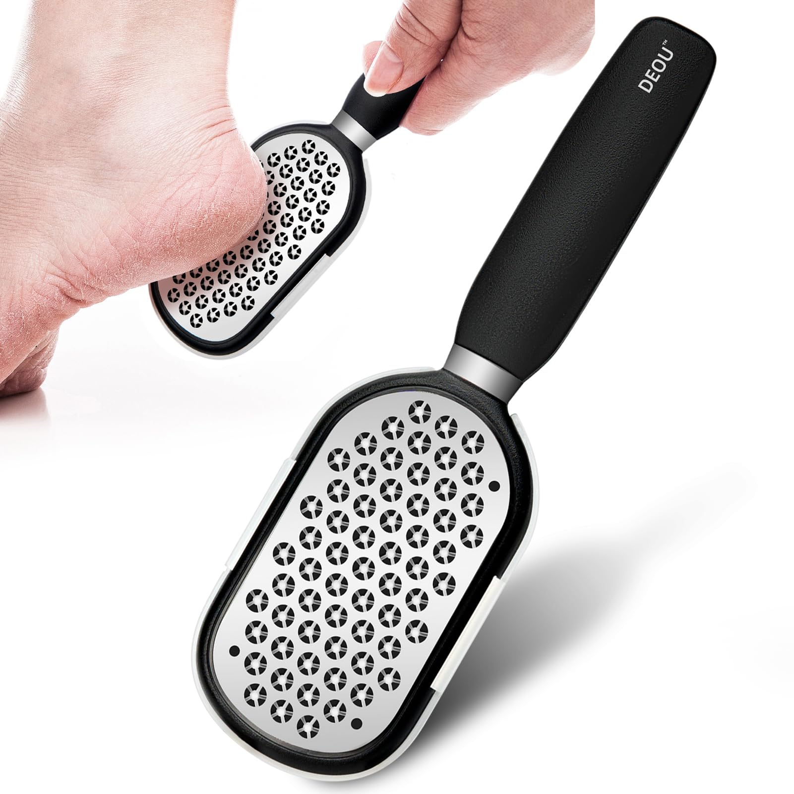 DEOU Metal Foot File SStainless Dead Skin Callus Remover for Dead Skin Professional Secure Foot Scrubber Heel Scraper Cracked Heels Repair Pedicure Tools for feet Black