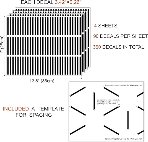 Vista 24 de Calcomanías de pared de vinilo negro de 4 líneas, despegar y pegar, calcomanías de pared modernas de líneas bohemias, 200 tiras con una plantilla