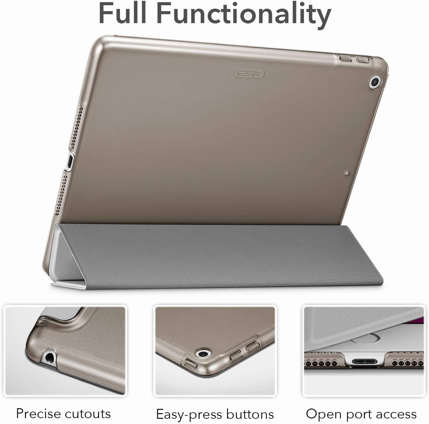 ESR Trifold Case for iPad 9/8/7 Gen (2021, 2020, 2019), Auto Sleep/Wake, Lightweight Hard Case, Trifold Stand, Ascend Series, Gray