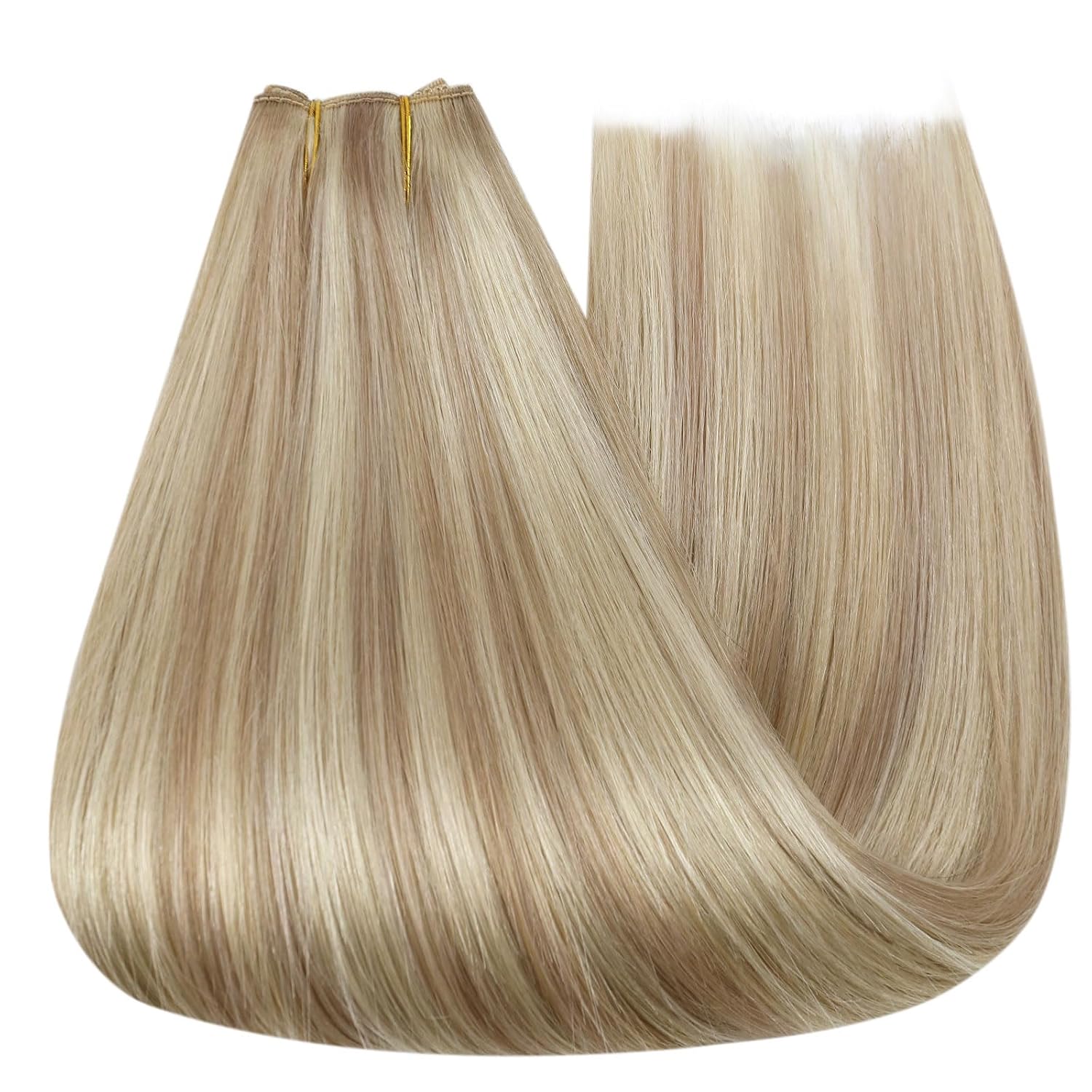 YoungSee Wire Hair Extensions Blonde Highlight, Invisible Wire Extensions Dirty Blonde Highlights Bleach Blond, Easy to Wear One Piece Hair Extensions Real Human Hair, 85G 16 Inch for Medium Length