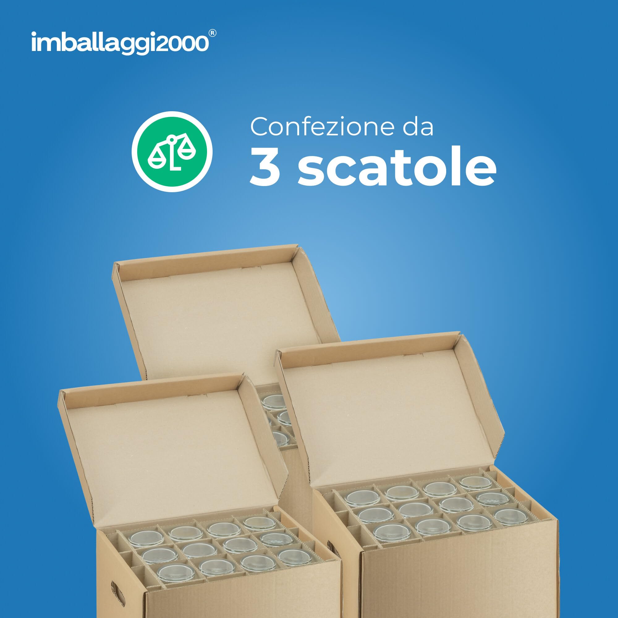 IMBALLAGGI 2000-3 Scatole Trasloco 40x30x30, Scatole Cartone con Coperchio e Divisori per Trasporto 24 Porta Bicchieri o 12 Calici Fino 5kg, Scatoloni per Trasloco 100% Eco Doppio Strato Rinforzato