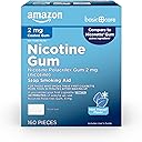 Amazon Basic Care Coated Nicotine Polacrilex Gum 2 mg, Ice Mint Flavor, Stop Smoking Aid, Smoking Cessation, Reduces Withdrawal Symptoms, 160 Count