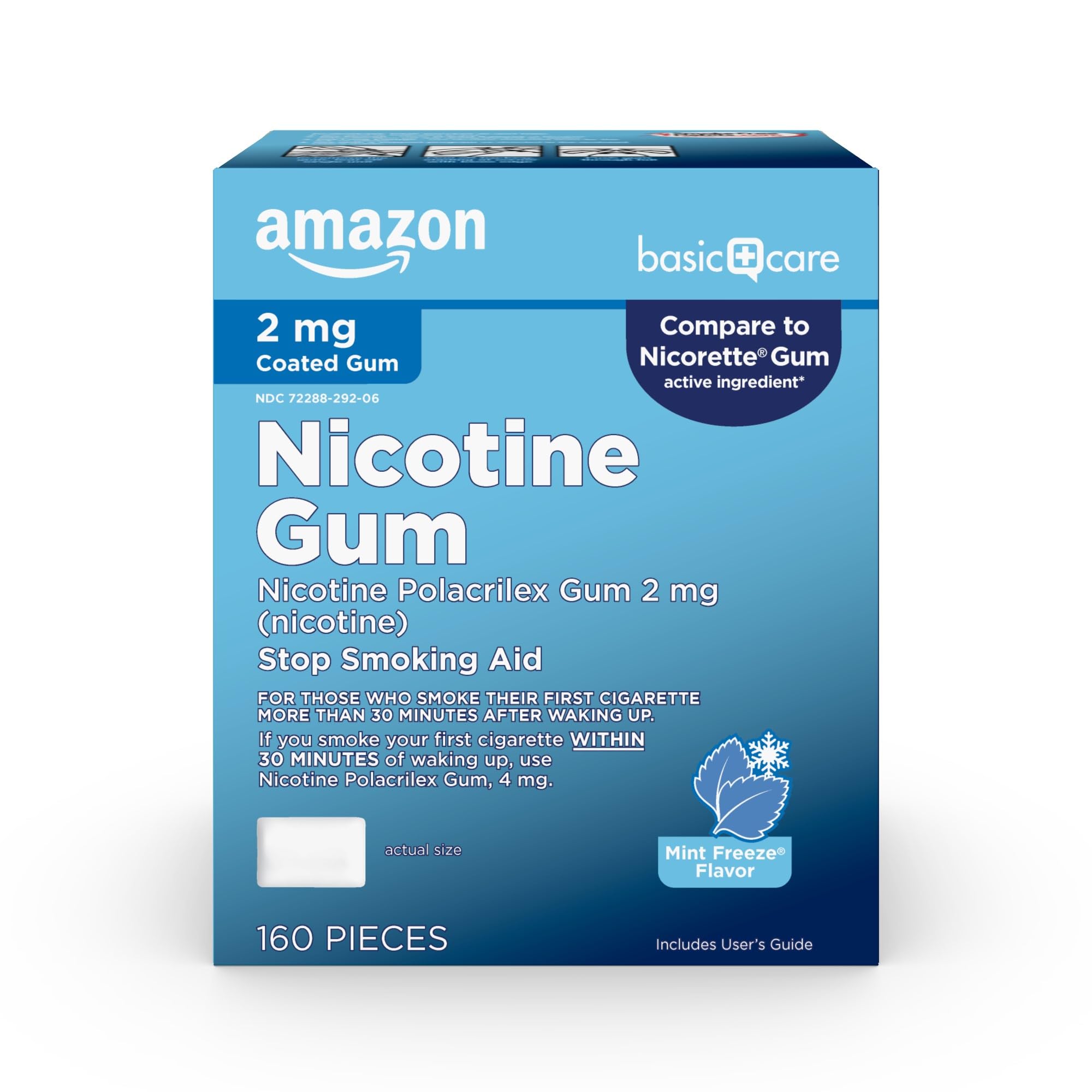 Coated Nicotine Gum 2 mg, Ice Mint Flavor, Stop Smoking Aid, Relieves Nicotine Cravings to Help You Quit Smoking Cigarettes, 160 Count
