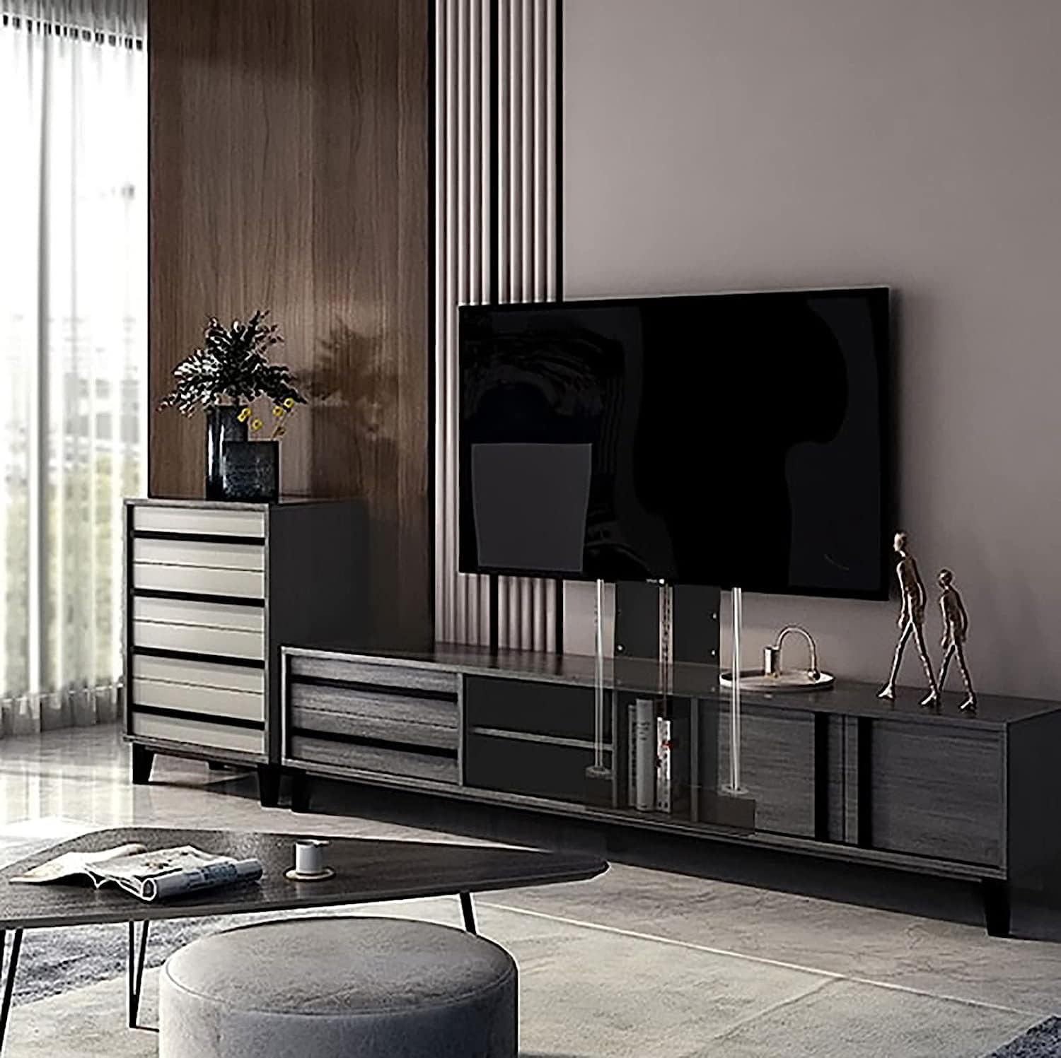 SONGMICS Panca Imbottita Multifunzione - Tavolino, Poggiapiedi, Struttura Acciaio, Nero