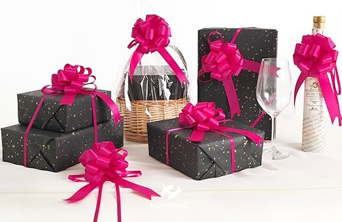 Miniatura 5 de HUIHUANG Lazos Rosa Fucsia Intenso 12 PCS Lazos de Tirón de Satén Rosa Fucsia 4" x 8" Lazo de Regalo para Envolver Regalos, Cesta de Regalo, Bolsa