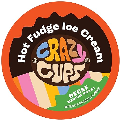 Crazy Cups Cápsulas de café con sabor descafeinado, Sundae de dulce de azúcar caliente, tazas de café de tostado medio de una sola porción para