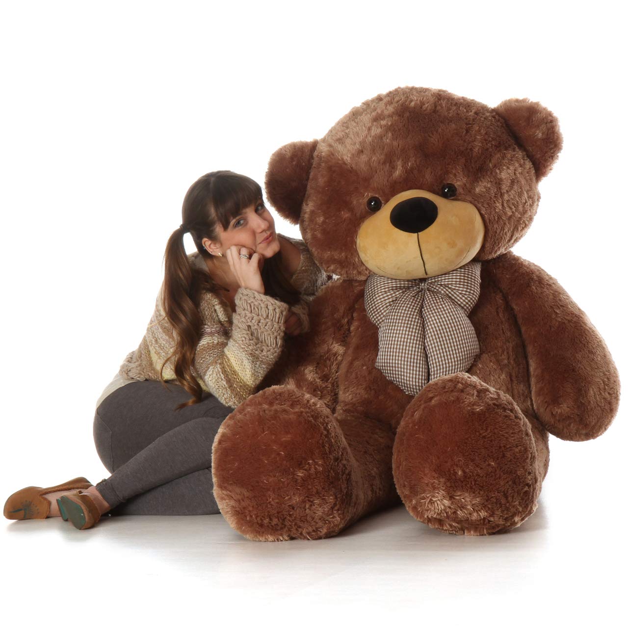 Teddy Bear with Neck Bow for Girls, Soft Toys for Girls & Kids Furry Soft Stuffed Spongy Plush Toy for Special Occasion Birthday, Anniversary, Valentine's Day (6 Feet) (Brown)