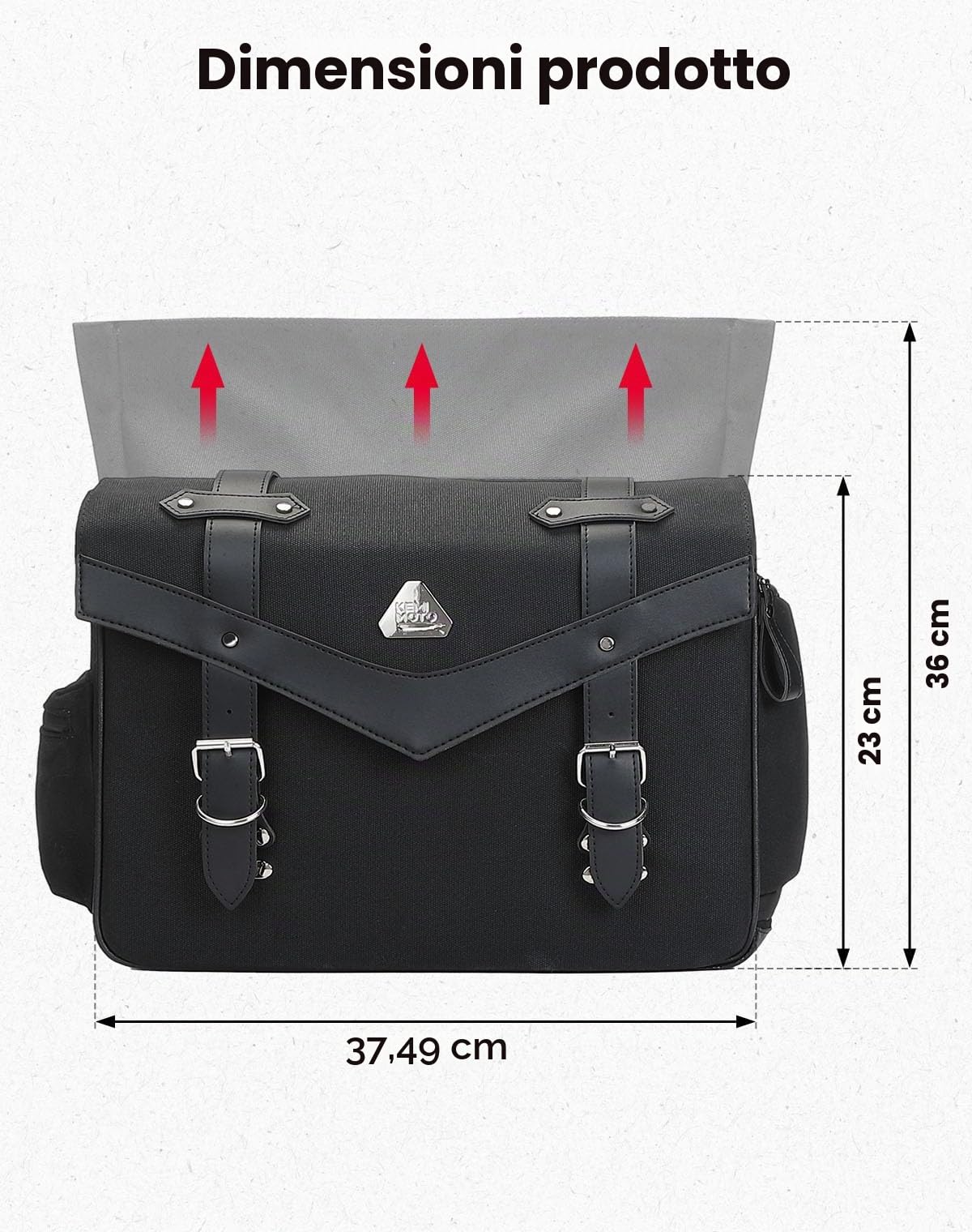 KEMIMOTO Borsa Laterale Moto Impermeabile Vintage Olio Cerato Tela Pelle
