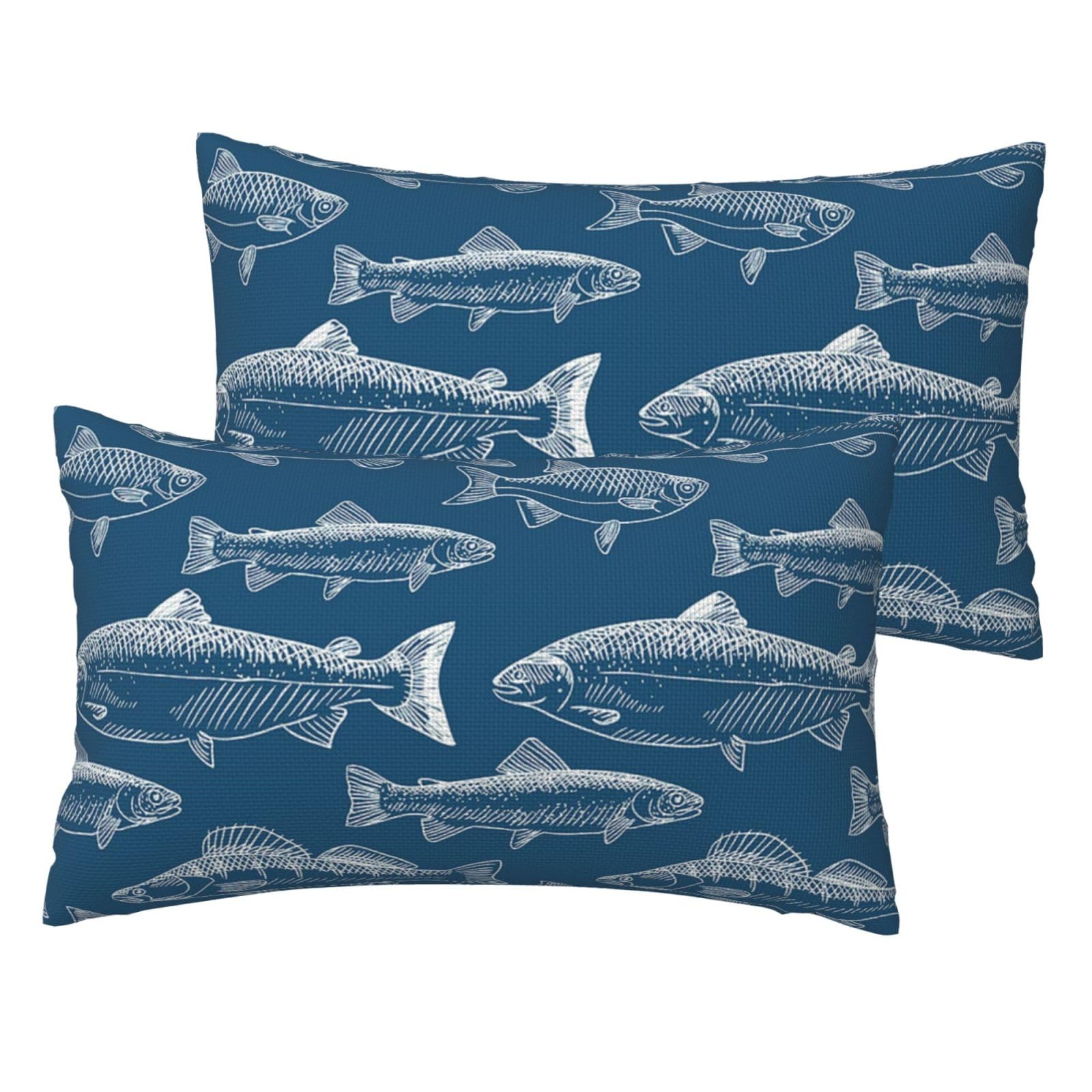 Housse de coussin en imitation lin poissons de l'océan : finitions soignées pour canapé