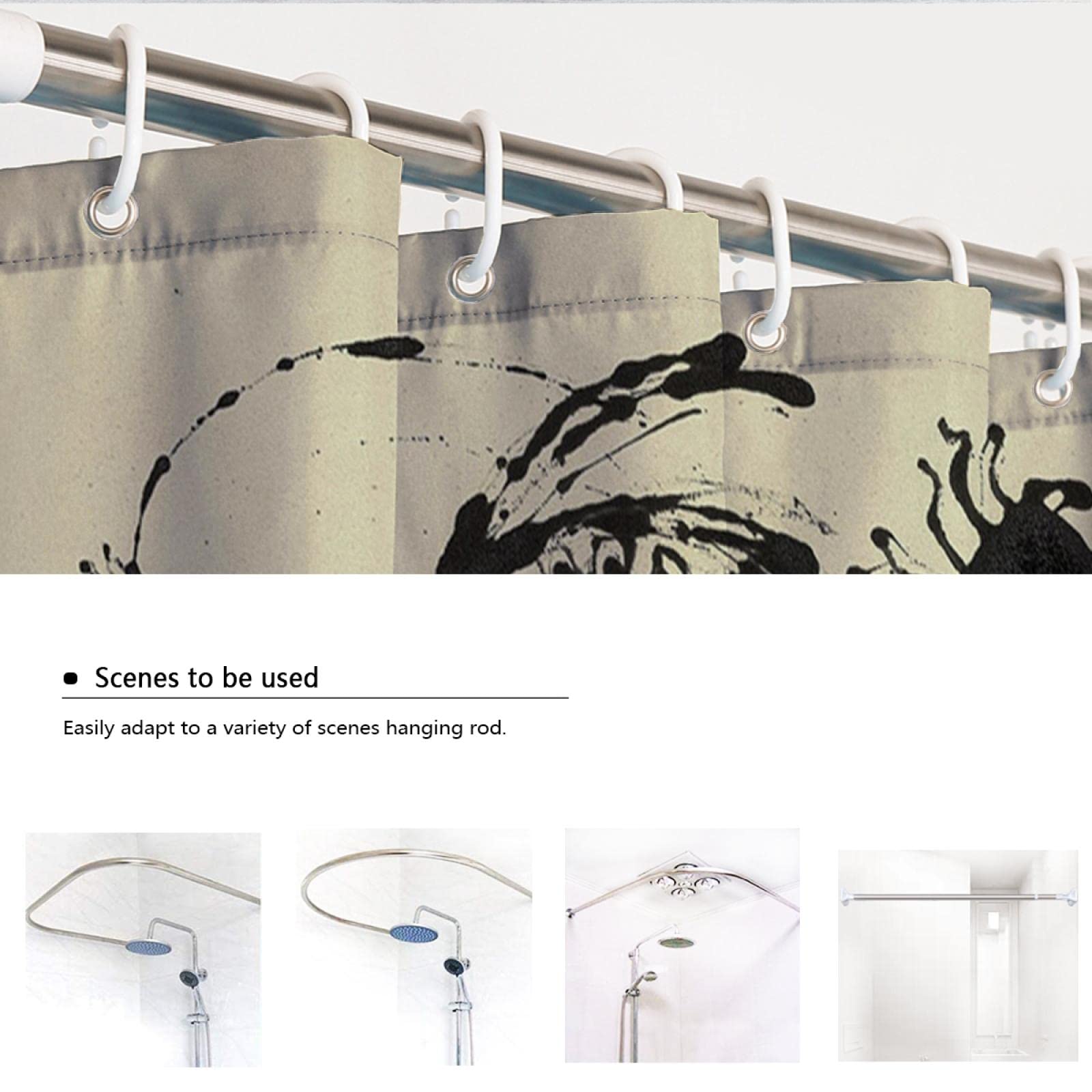 tende doccia bianca nera Pittura a inchiostro estetiche decorative per bagno tende doccia in tessuto impermeabile con ganci 200x180 cm