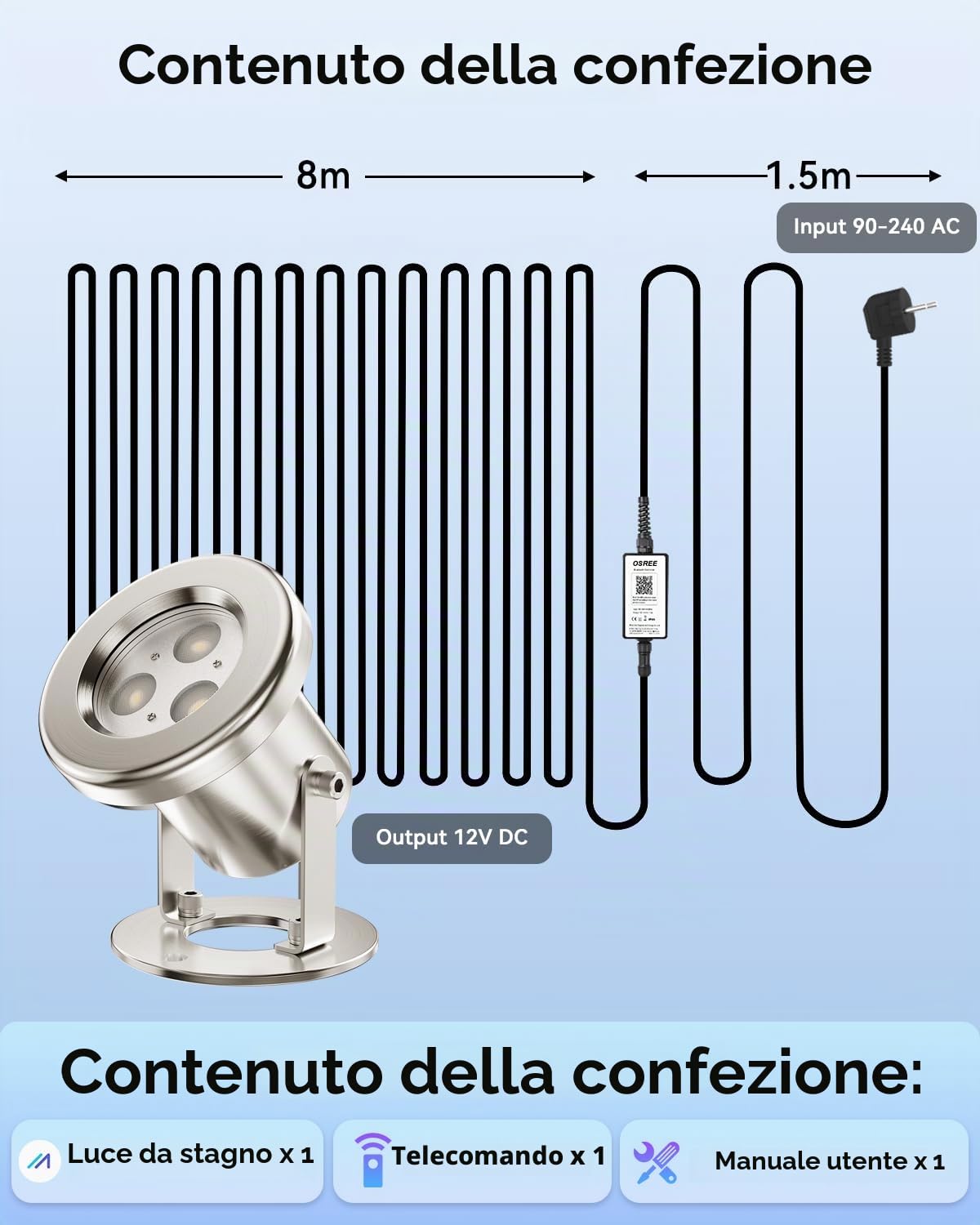 Luci per Laghetto Acciaio Inossidabile SS316, 6W Faretti per Laghetto con Cavo 9,5M e 12V Trasformatore, RGB Luci Laghetto Immersione per Laghetti da Giardino, Ruscelli, Stagni Koi, Cascate
