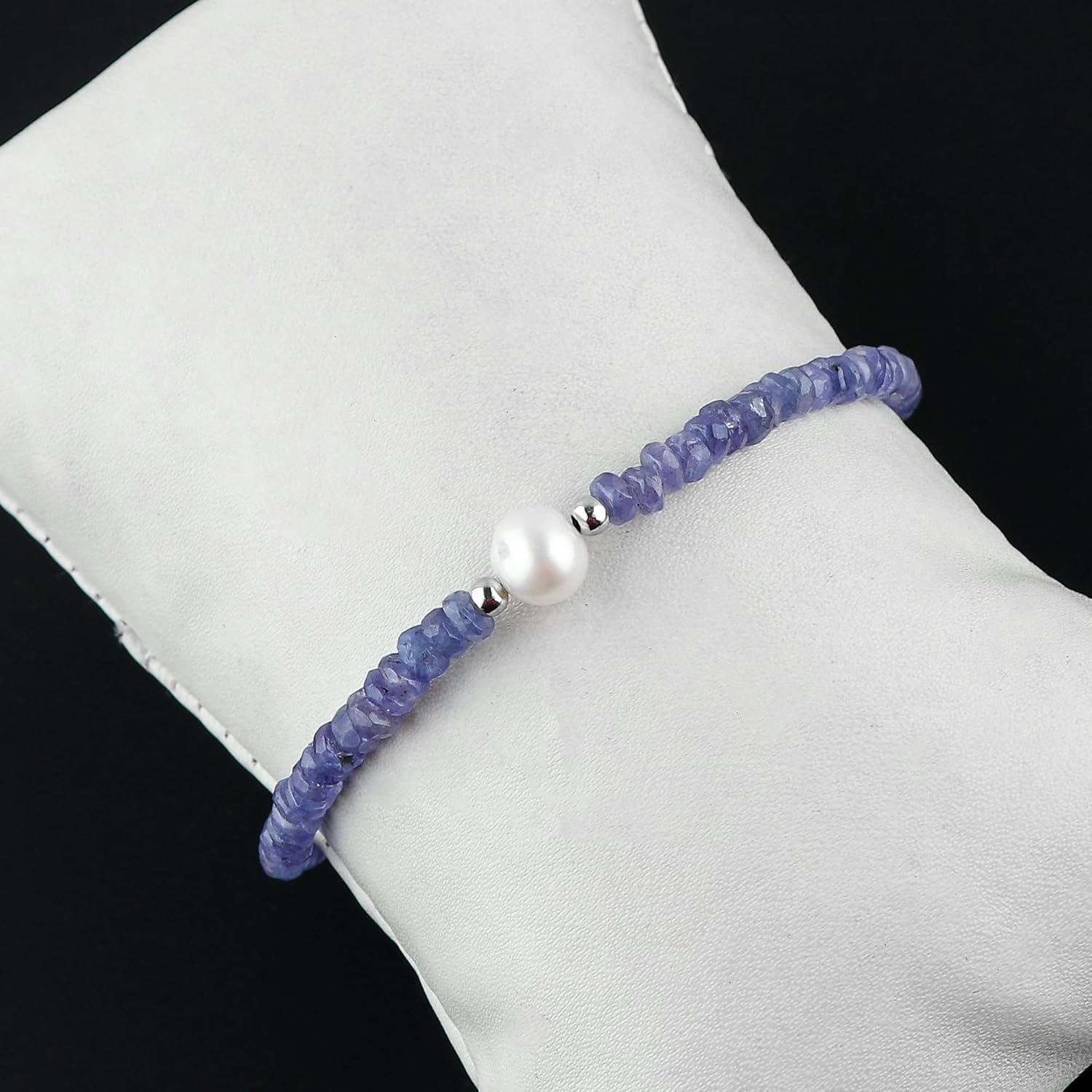 CRYSTALIS Natural Tanzanite And Freshwater Pearl Beaded Bracelet, Elegant Beads Crystal, Chakra Bracelet, Healing Bracelet, Gemstone Jewelry, 925 Sterling Silver 8 inch - Image 4