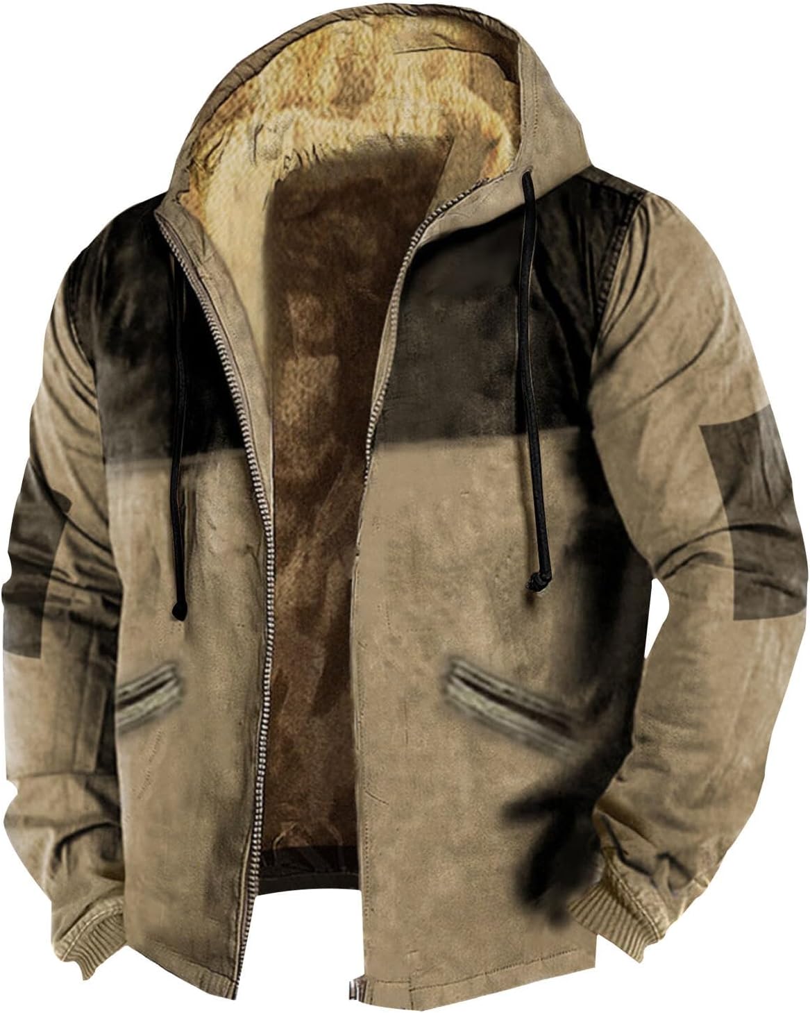 Sherpa Fleece Hooded Jackets For Men Loose Long Sleeve Hoodie with Pockets Winter Full Zip Warm Oversized Coat