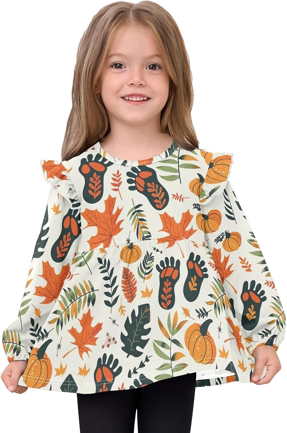 visesunny Toddler Clothes for Girls Maple Leaf Pumpkin Autumn Long Sleeve Fall Shirts Cotton Top with Ruffle Collar