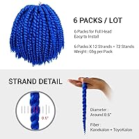 Vista 2 de AU-THEN-TIC Jumbo Senegalese Twist Crochet Hair, 12 pulgadas, paquete de 6, extensiones sintéticas para estilos Habana y Mambo Twist, (azul)