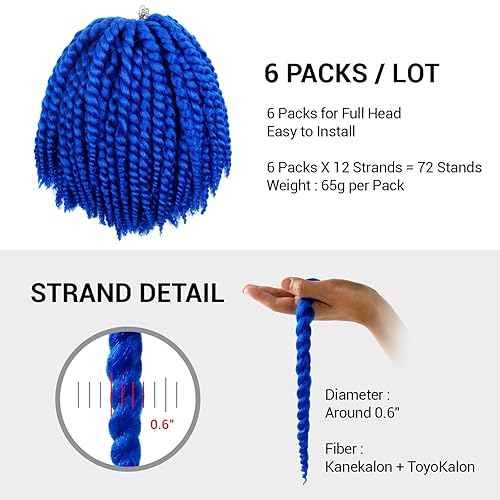 Miniatura 2 de AU-THEN-TIC Jumbo Senegalese Twist Crochet Hair, 12 pulgadas, paquete de 6, extensiones sintéticas para estilos Habana y Mambo Twist, (azul)