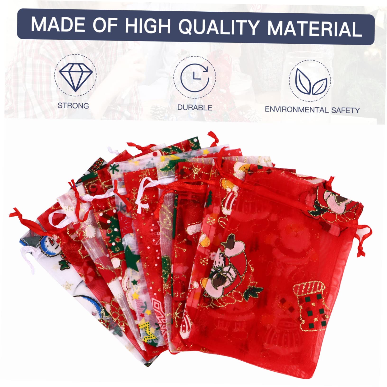 SOLUSTRE 50pezzi Sacchetti in Organza Sacchetti Regalo per Confezioni Regalo Forma di Fiocco di Stella Babbo Natale Alce per Caramelle Natalizie e Piccoli Regali