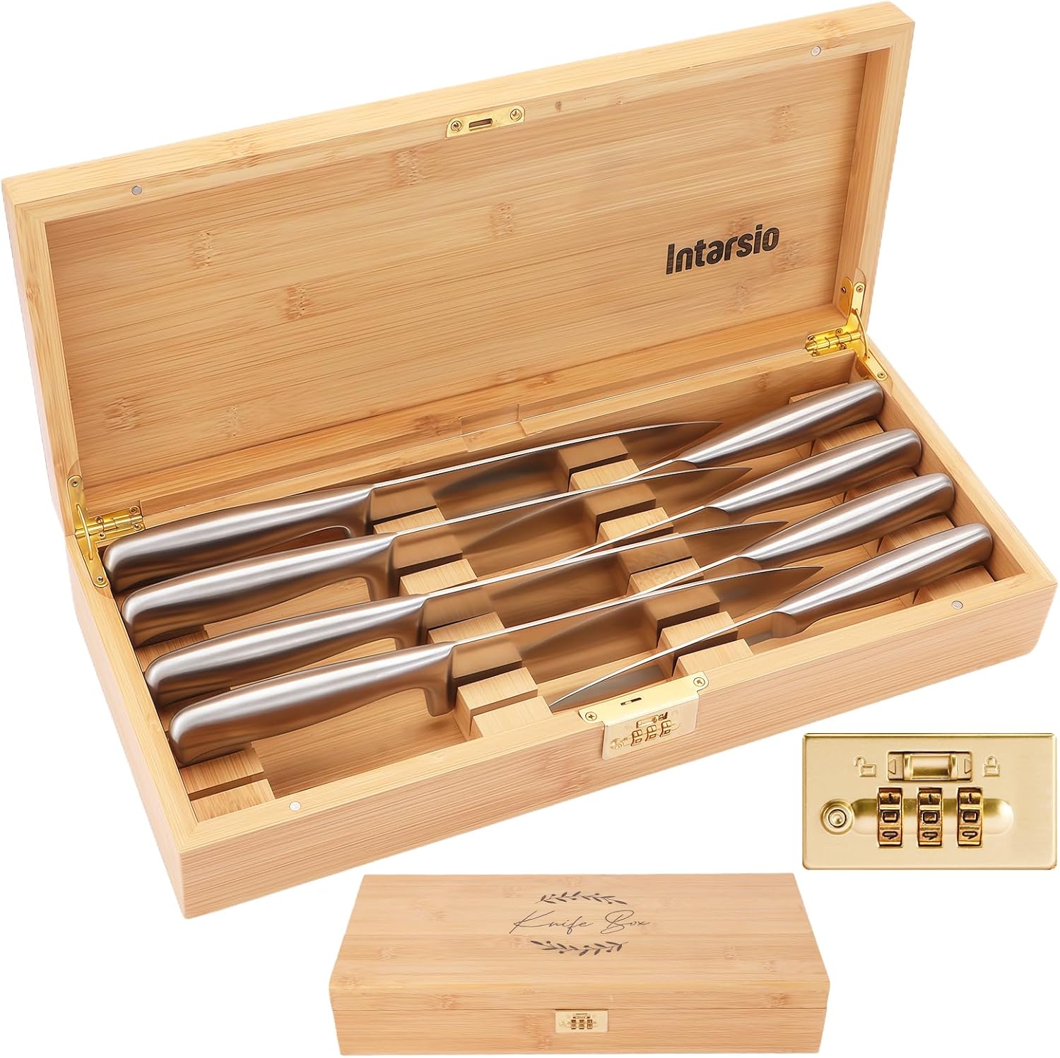 Spacious Lockable Bamboo Knife Storage Box with Magnetic Blocks