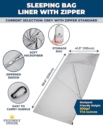 Vista 30 de The Friendly Swede Forro para saco de dormir: saco de dormir ultraligero de poliéster o microfibra para clima frío; sábanas finas de viaje
