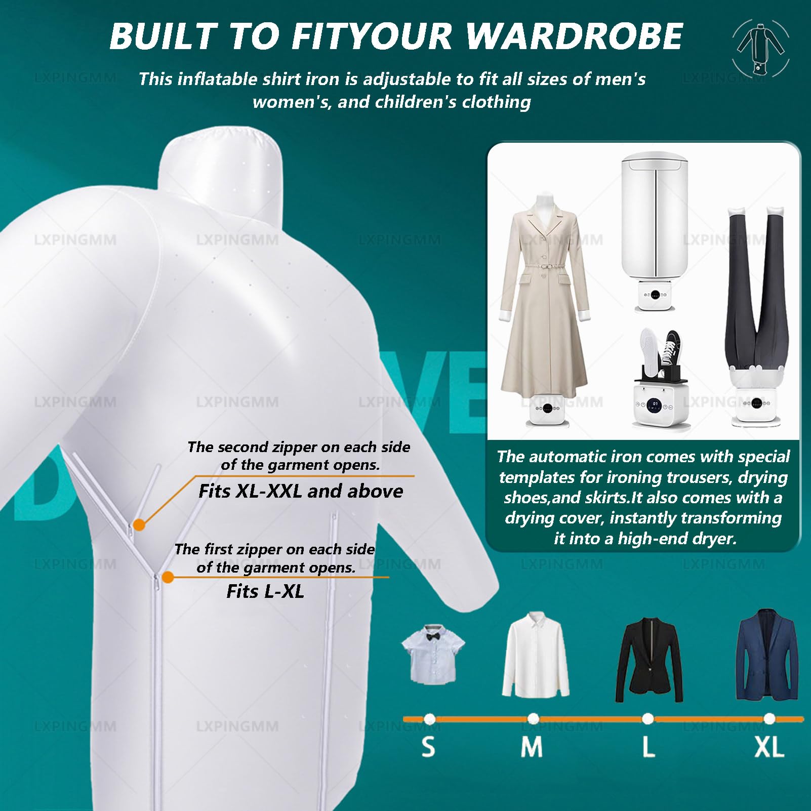 Plancha automática, plancha inflable, portátil y ultrasilenciosa, secadora de ropa y quita arrugas para camisas, zapatos y pantalones. D