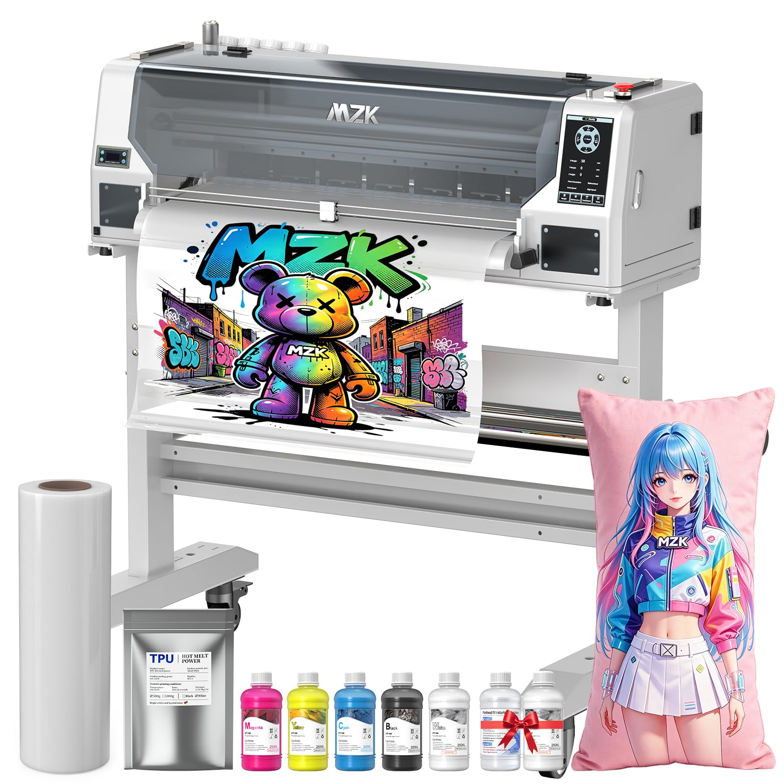 MZK 24 inch DTF Printer Dual Printhead I3200,A1 Size Wide Including the Stand,3X Speed Compared to L1800,Built-in Automatic Timed Cleaning Printhead Mode+White Ink Circulation,Gift Ink 2 Years
