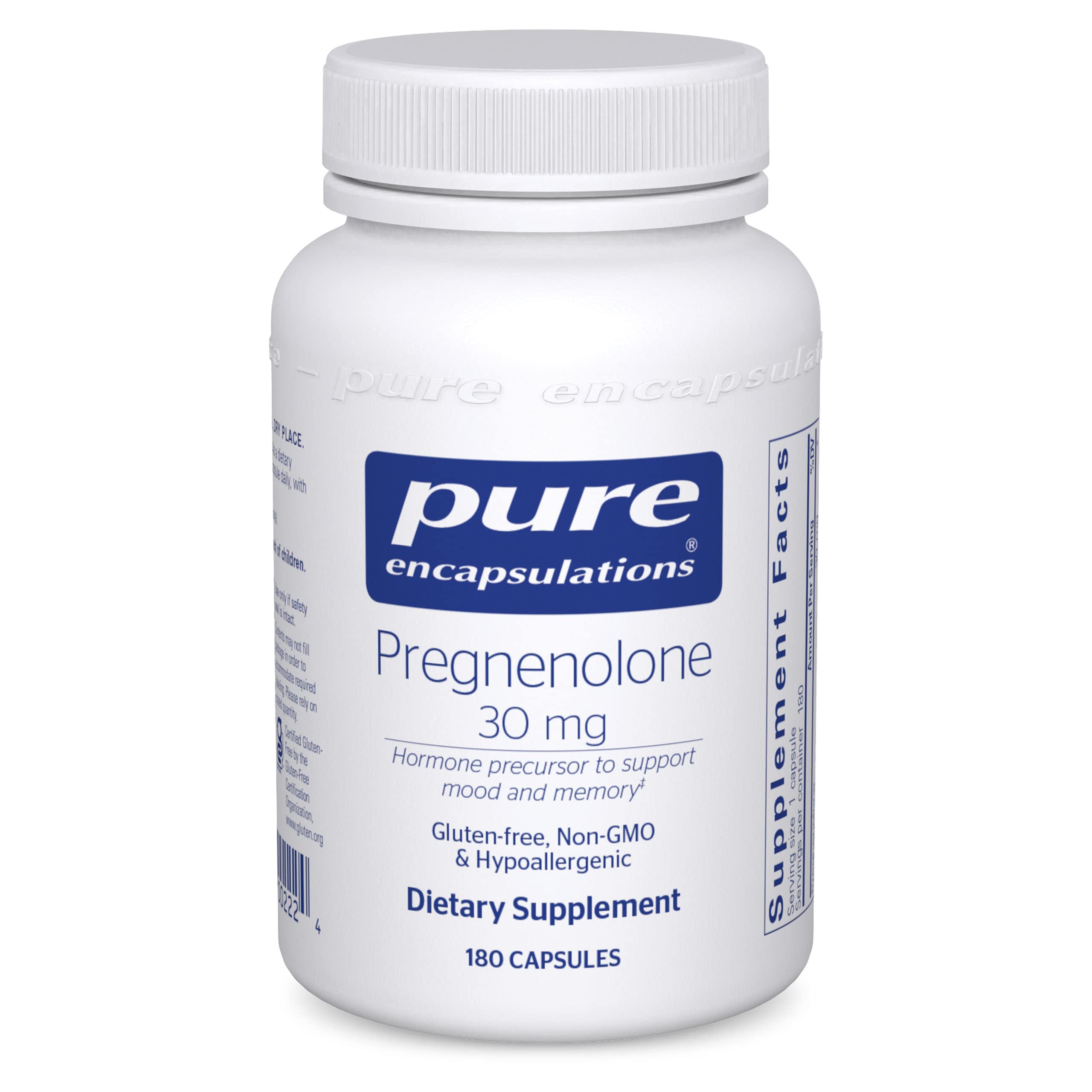 Pure Encapsulations Pregnenolone - 30 mg - Hormone Support - Memory Support & Brain Supplement - Gluten Free & Vegan - 180 Capsules