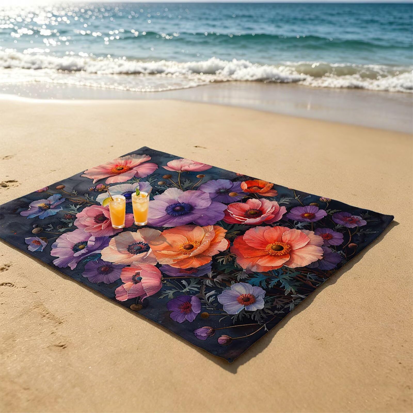 Púrpura Toalla Playa 220 x 160 Resistente a la arena Secado rápido Ligero, Toalla Playa Grande 160x220cm Suave Cómodo como Gym Yoga Sauna Toallas Baño Grandes Exterior Travel Essentials Flor XTLS-3797