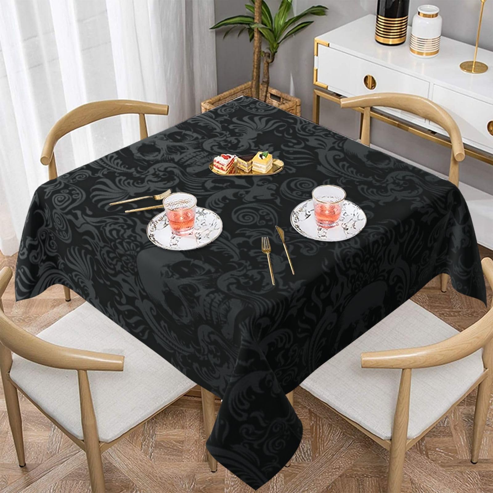DCEHGEW Gothic wallpaper skull Prints Square Tablecloth 152x152 CM, Waterproof Fabric Table Cloth for Dining Table, Farmhouse Table Cover for Kitchen Dining Tabletop Decoration