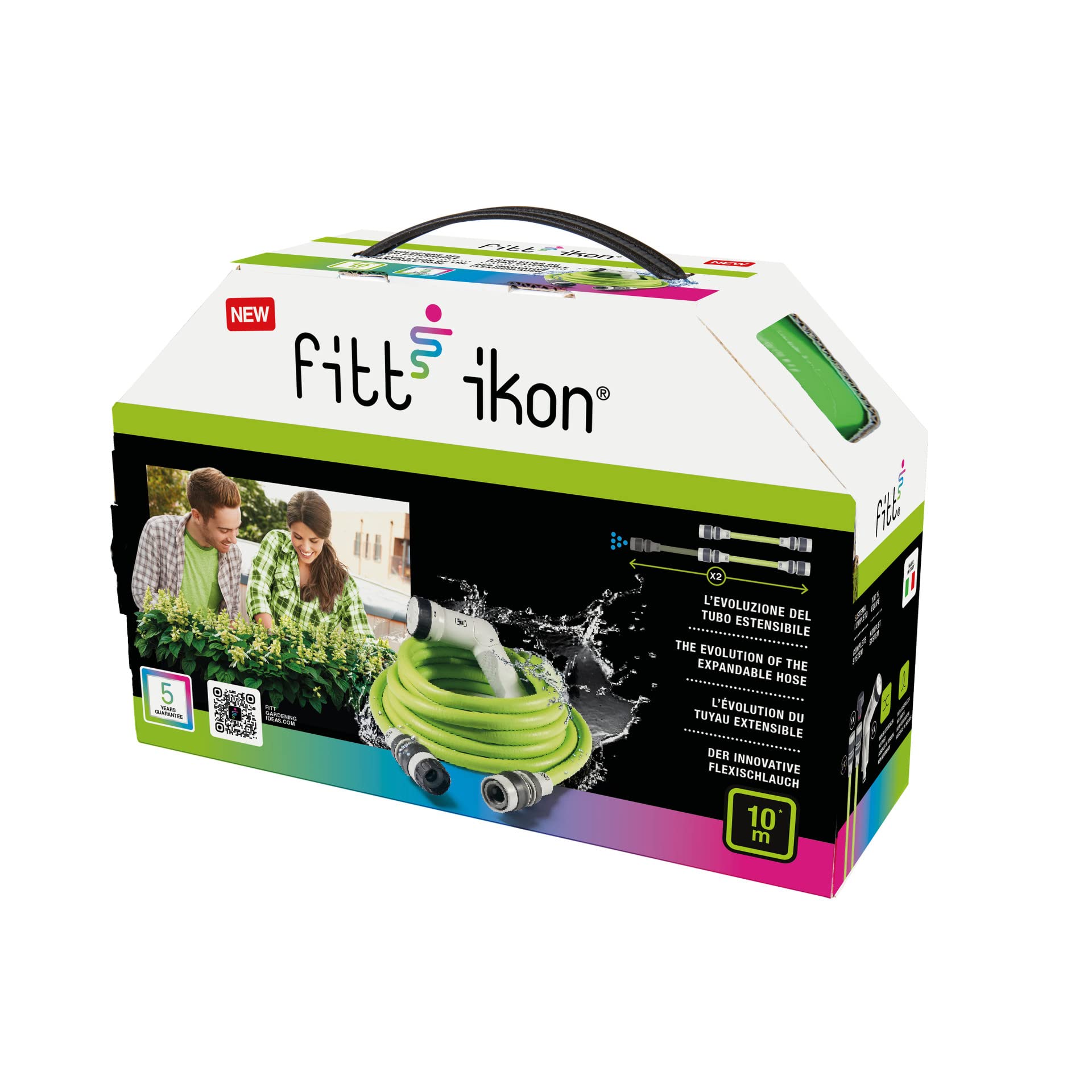 FITT IKON 10 m, Tubo Acqua da Giardino per Irrigazione, Estensibile, Compatto, Leggero e Pronto all'uso, con Pistola Multigetto, Lime