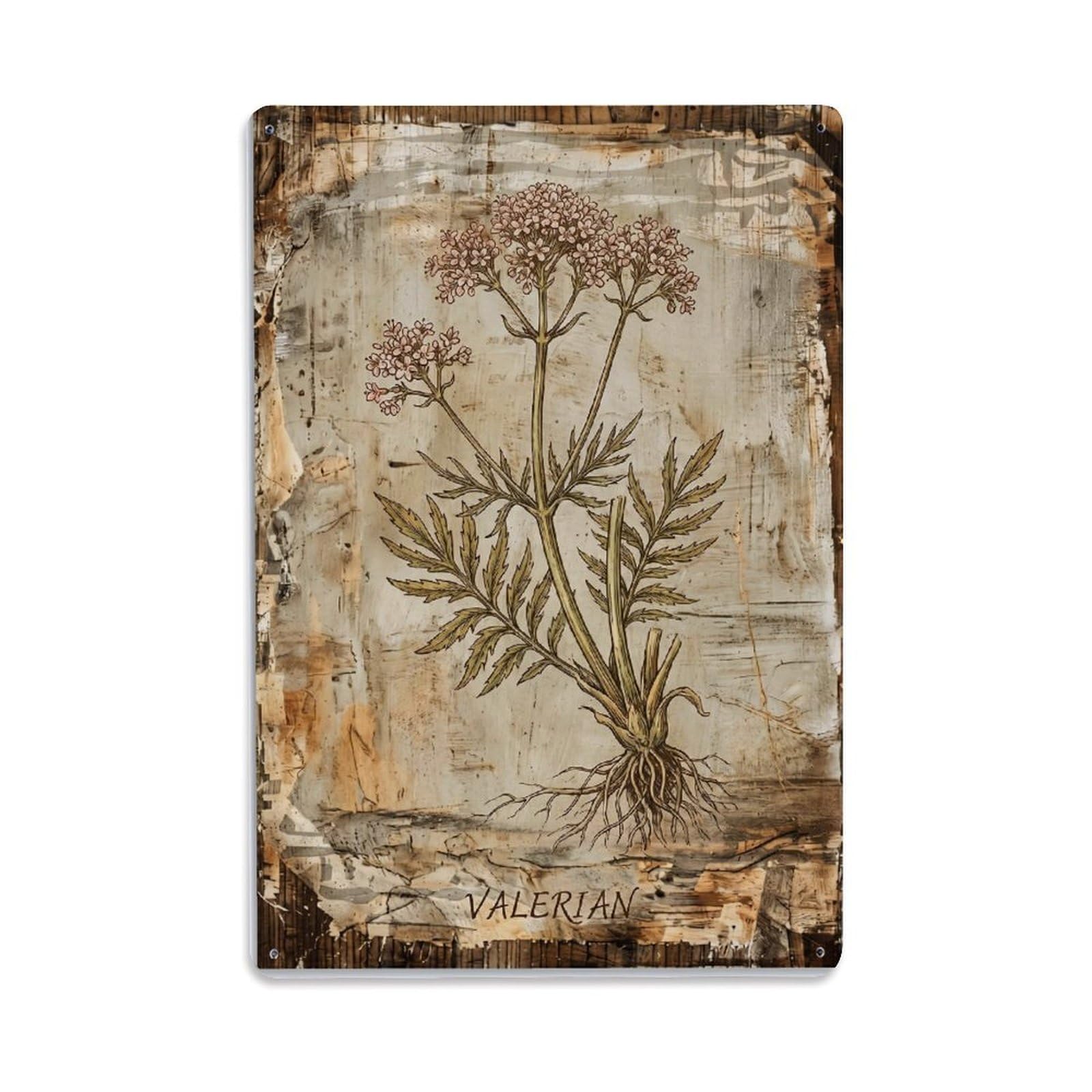 Valerian Botanical 1 Vintage Metal Tin Sign Plaque Wall Decor for Cafe, Club, Garden Metal Poster 8x12Inch