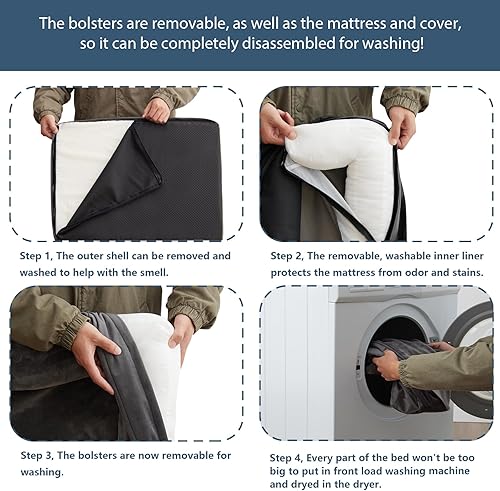 Miniatura 4 de CozyLux Cama grande para perros, lavable, impermeable, con soporte de espuma de huevo, sofá cama para perros de hasta 50 libras, color gris