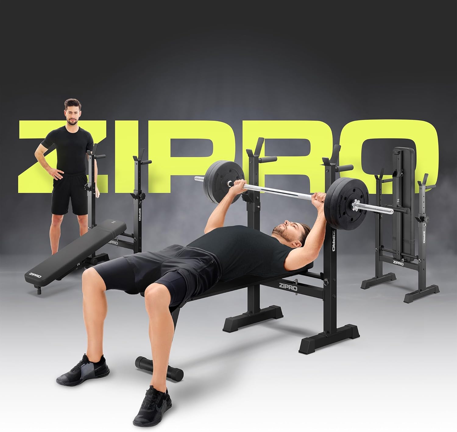 Detailed view of the ZIPRO weight bench showing adjustment points and material quality